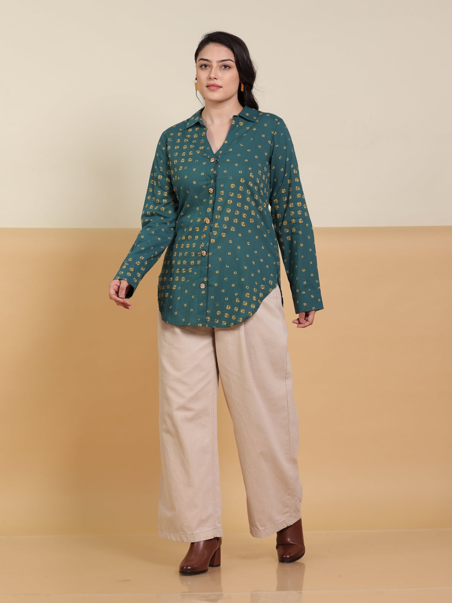 Soft Cotton Bandhani Straight Green Tunic