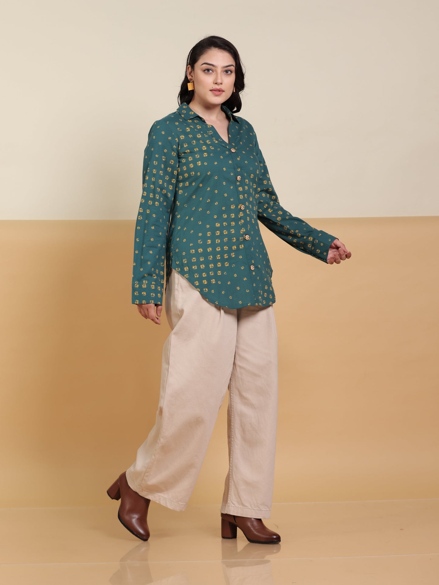 Soft Cotton Bandhani Straight Green Tunic