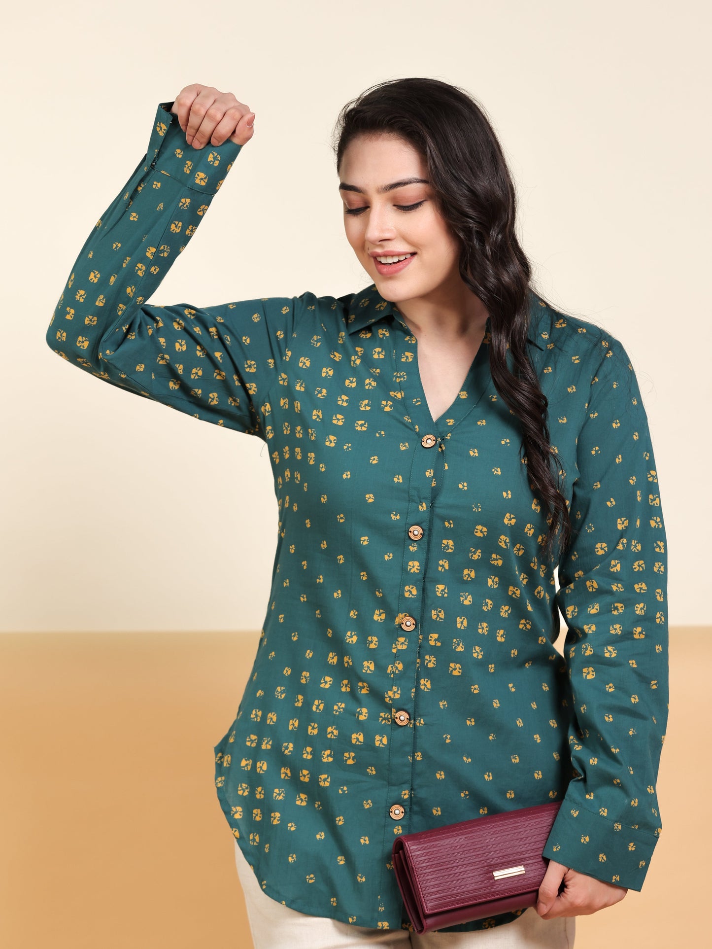 Soft Cotton Bandhani Straight Green Tunic