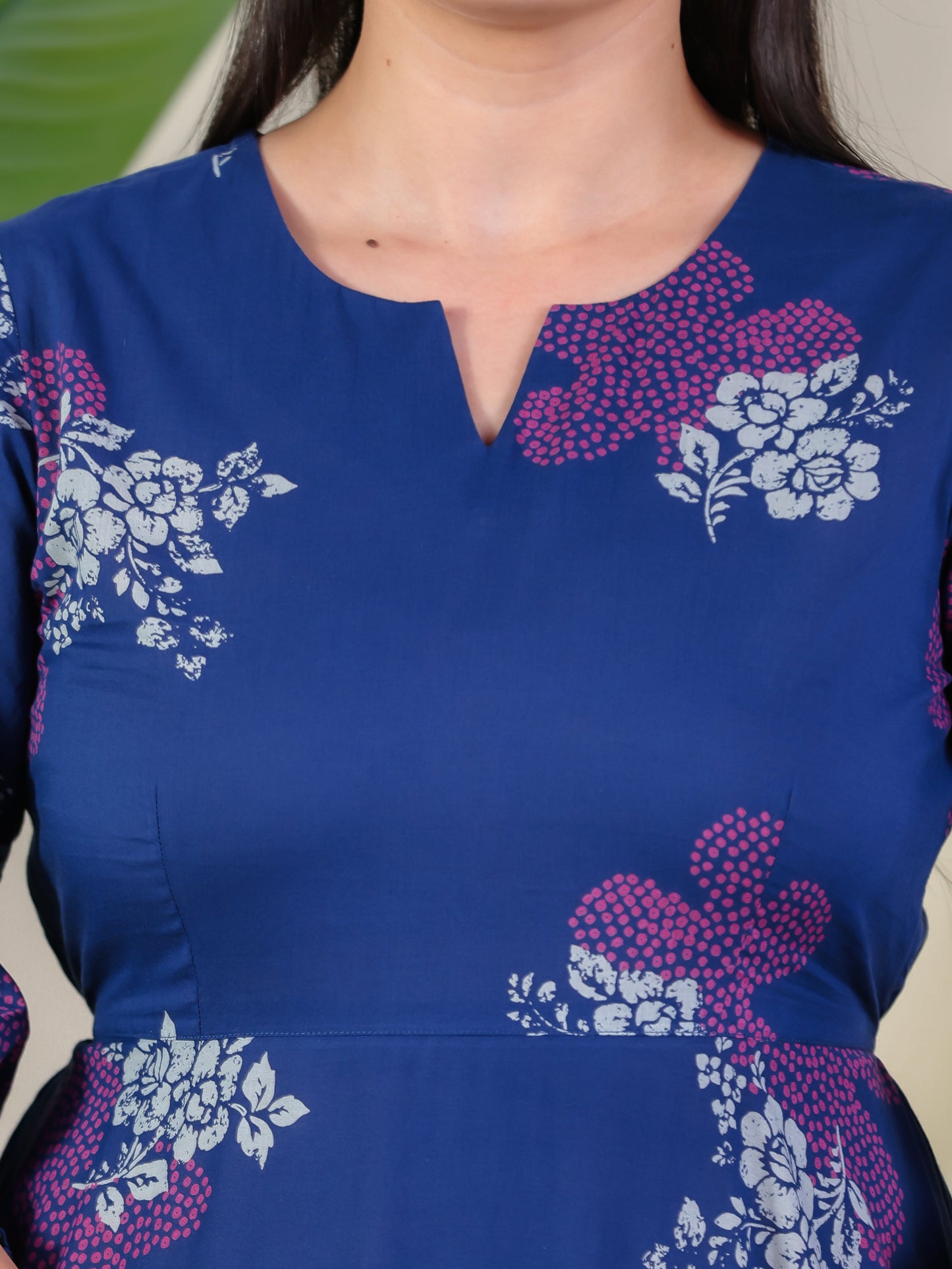Soft Cotton Floral Anarkali Blue Dress