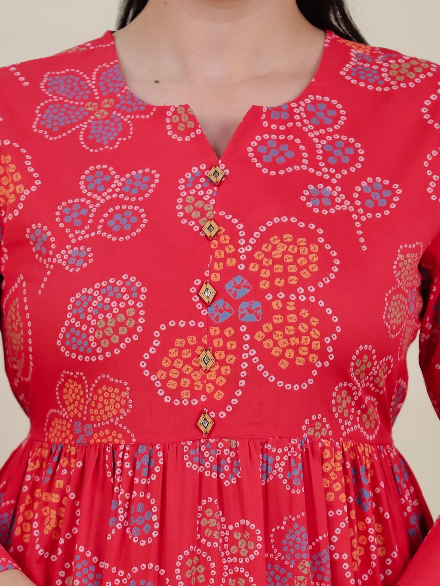 Soft Cotton Bandhani Anarkali Rust Dress