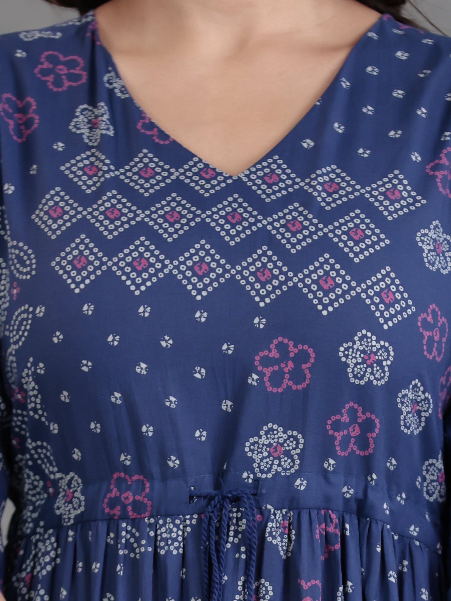 Soft Cotton Bandhani A-line Blue Dress
