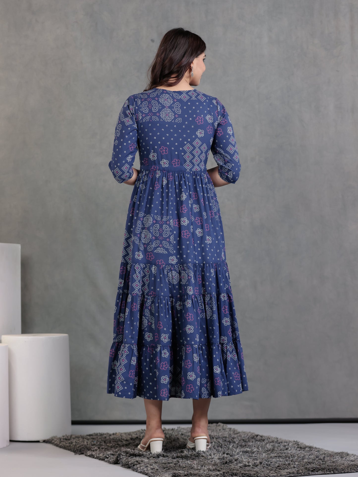 Soft Cotton Bandhani A-line Blue Dress