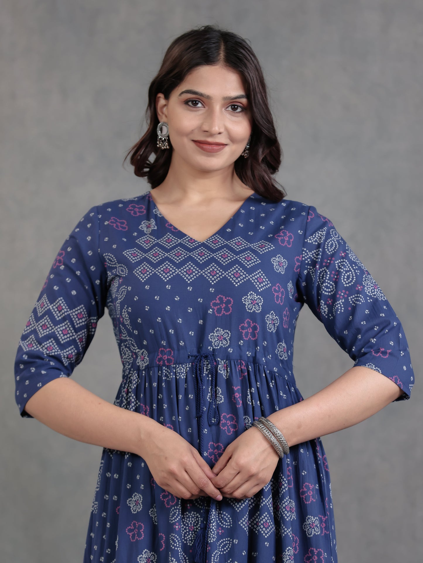 Soft Cotton Bandhani A-line Blue Dress