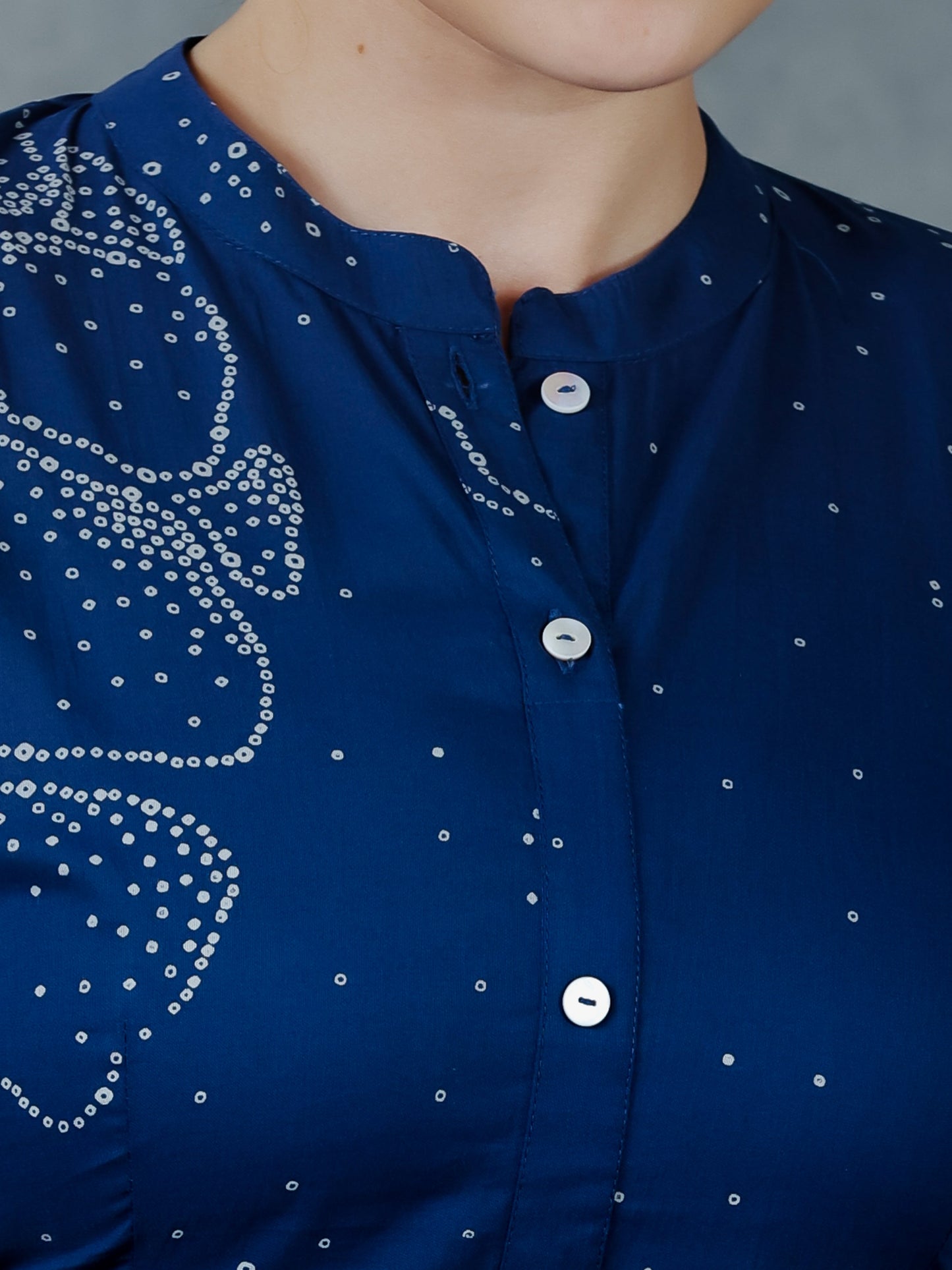 Soft Cotton Placement Print A-line Blue Dress