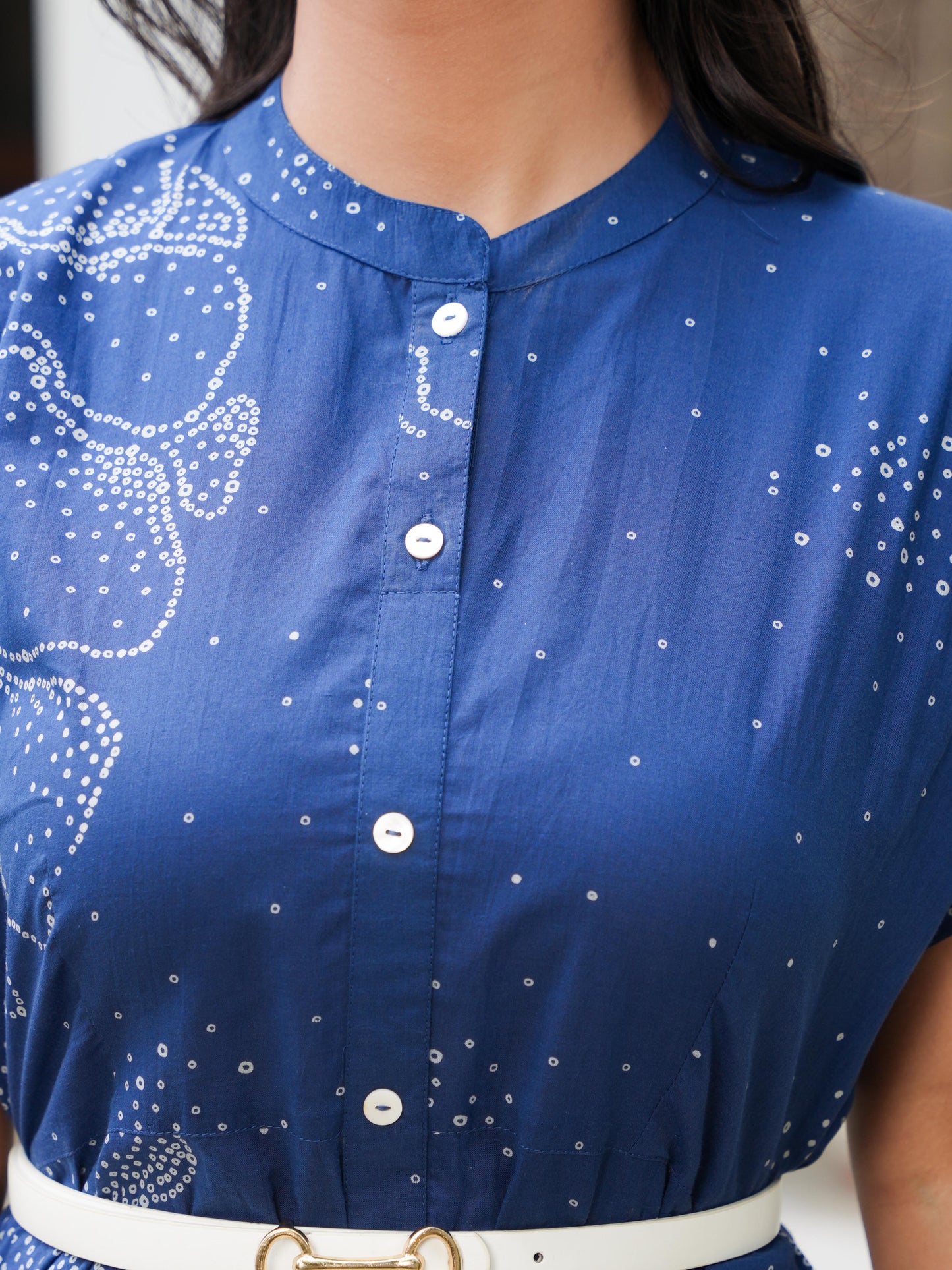 Soft Cotton Placement Print A-line Blue Dress