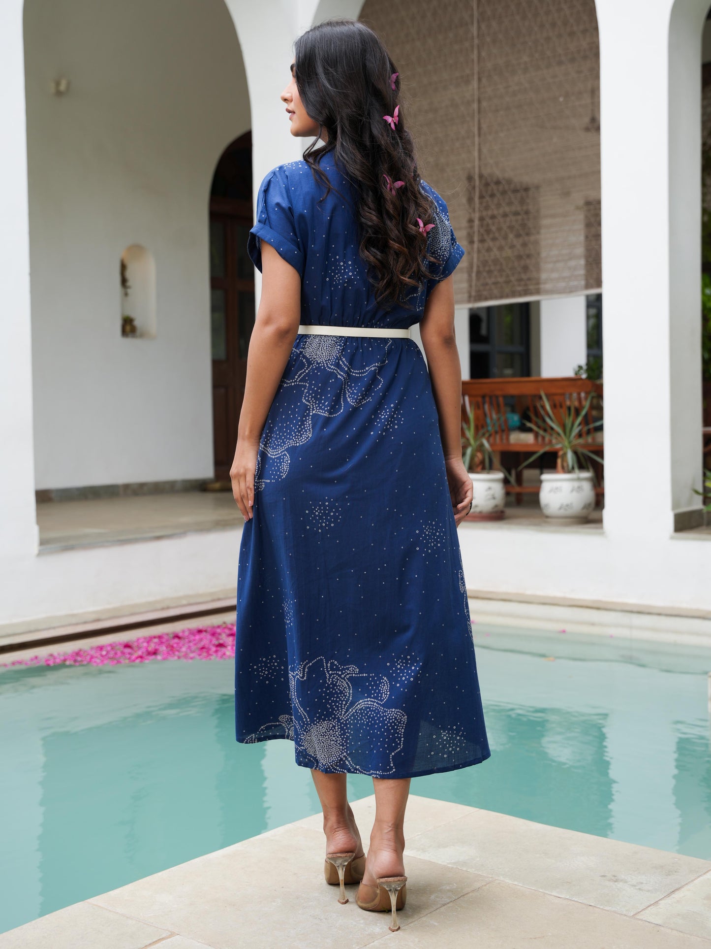 Soft Cotton Placement Print A-line Blue Dress