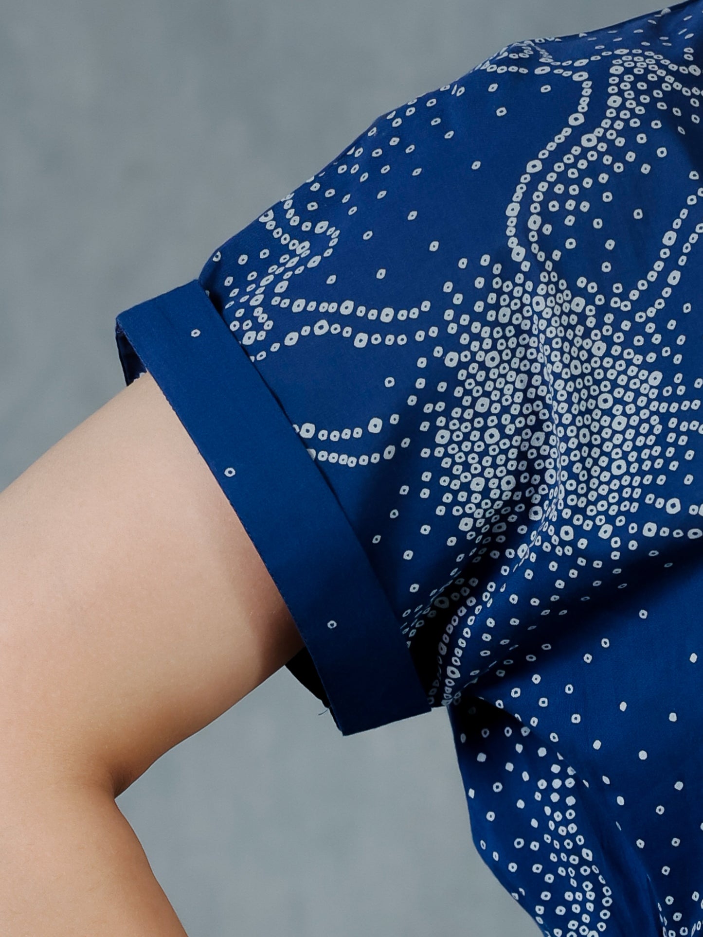 Soft Cotton Placement Print A-line Blue Dress