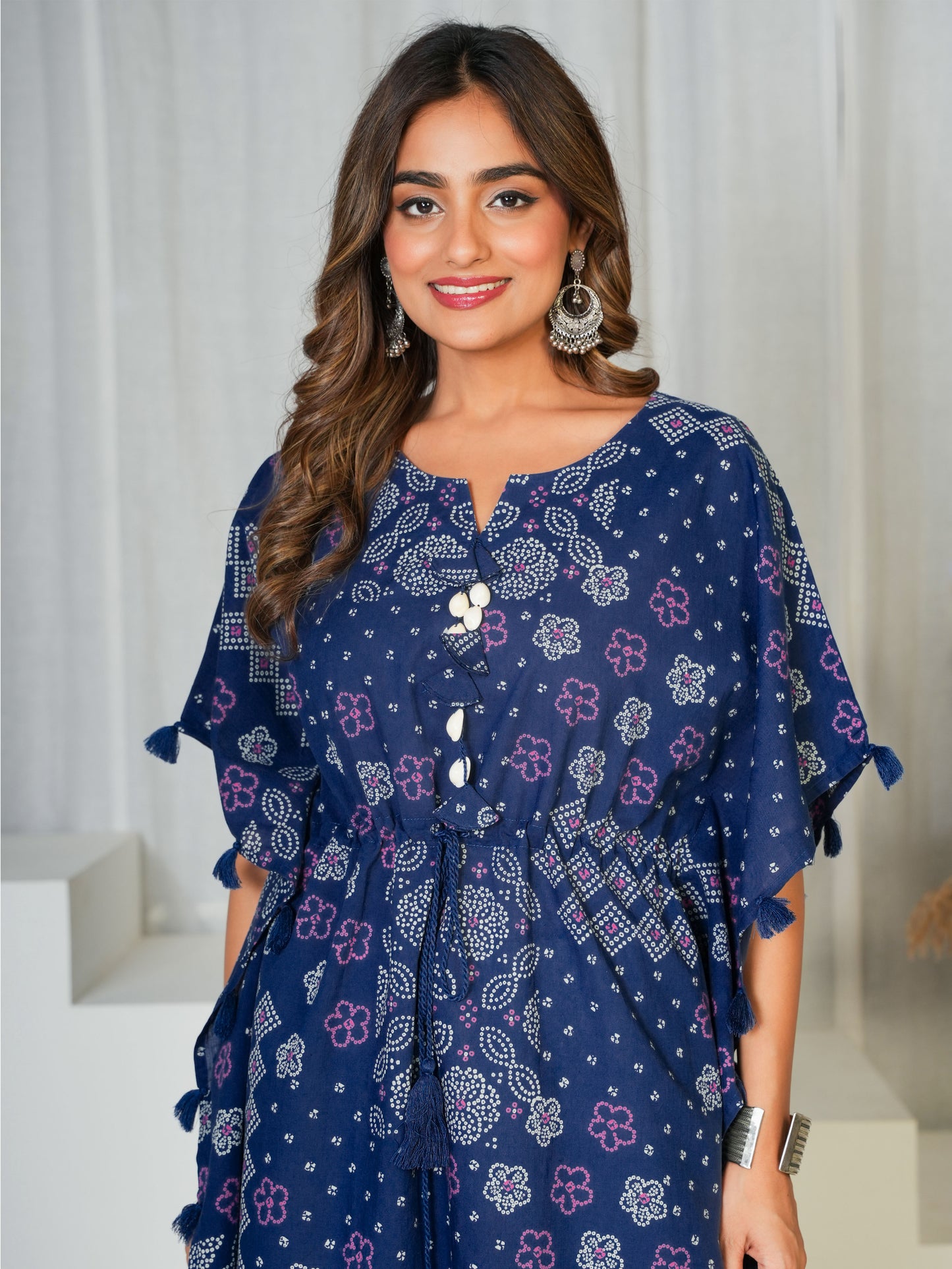 Soft Cotton Bandhani Kaftan Blue Kurta