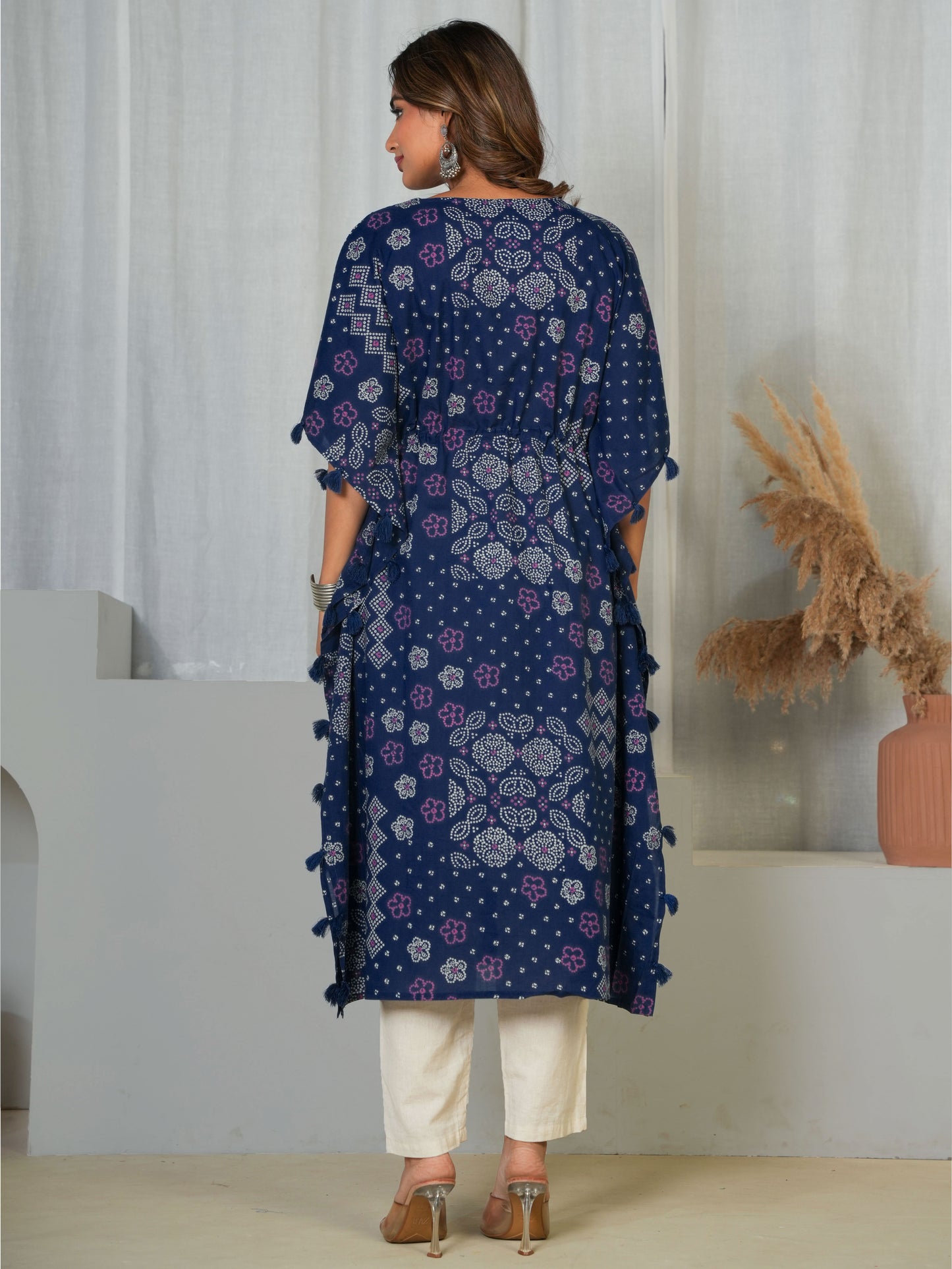 Soft Cotton Bandhani Kaftan Blue Kurta