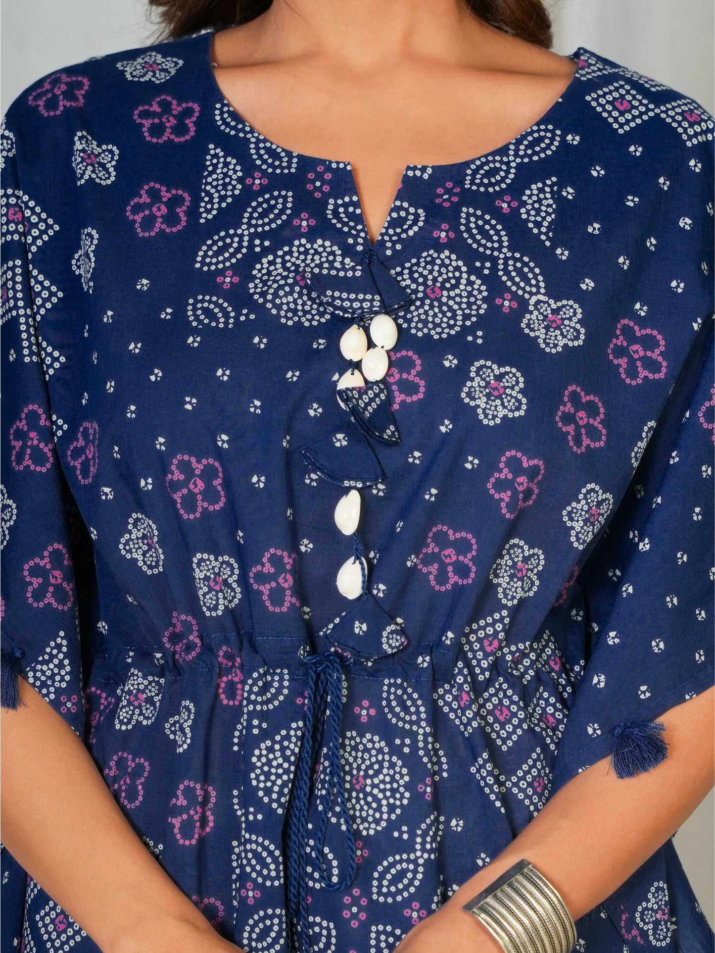 Soft Cotton Bandhani Kaftan Blue Kurta