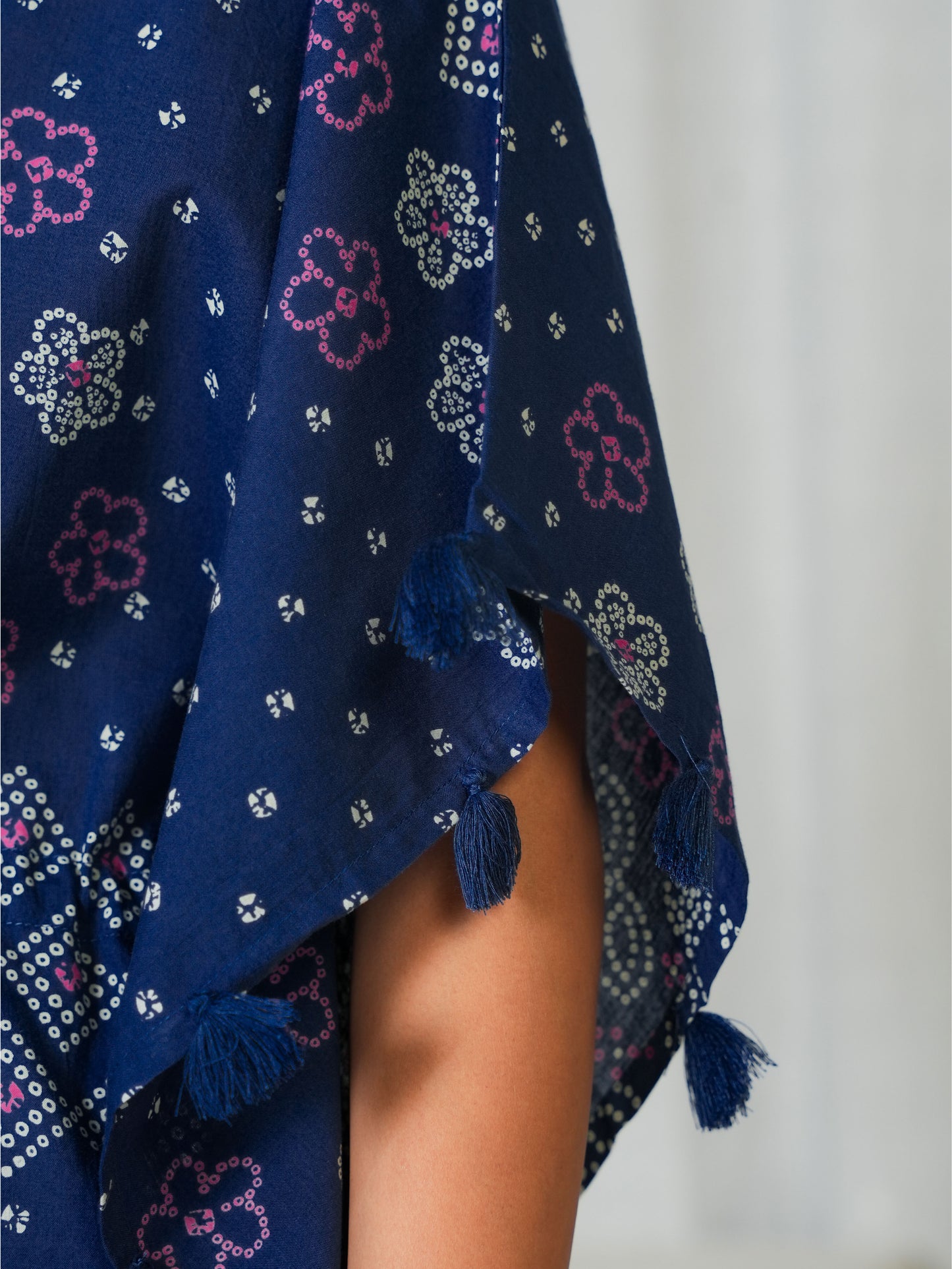Soft Cotton Bandhani Kaftan Blue Kurta
