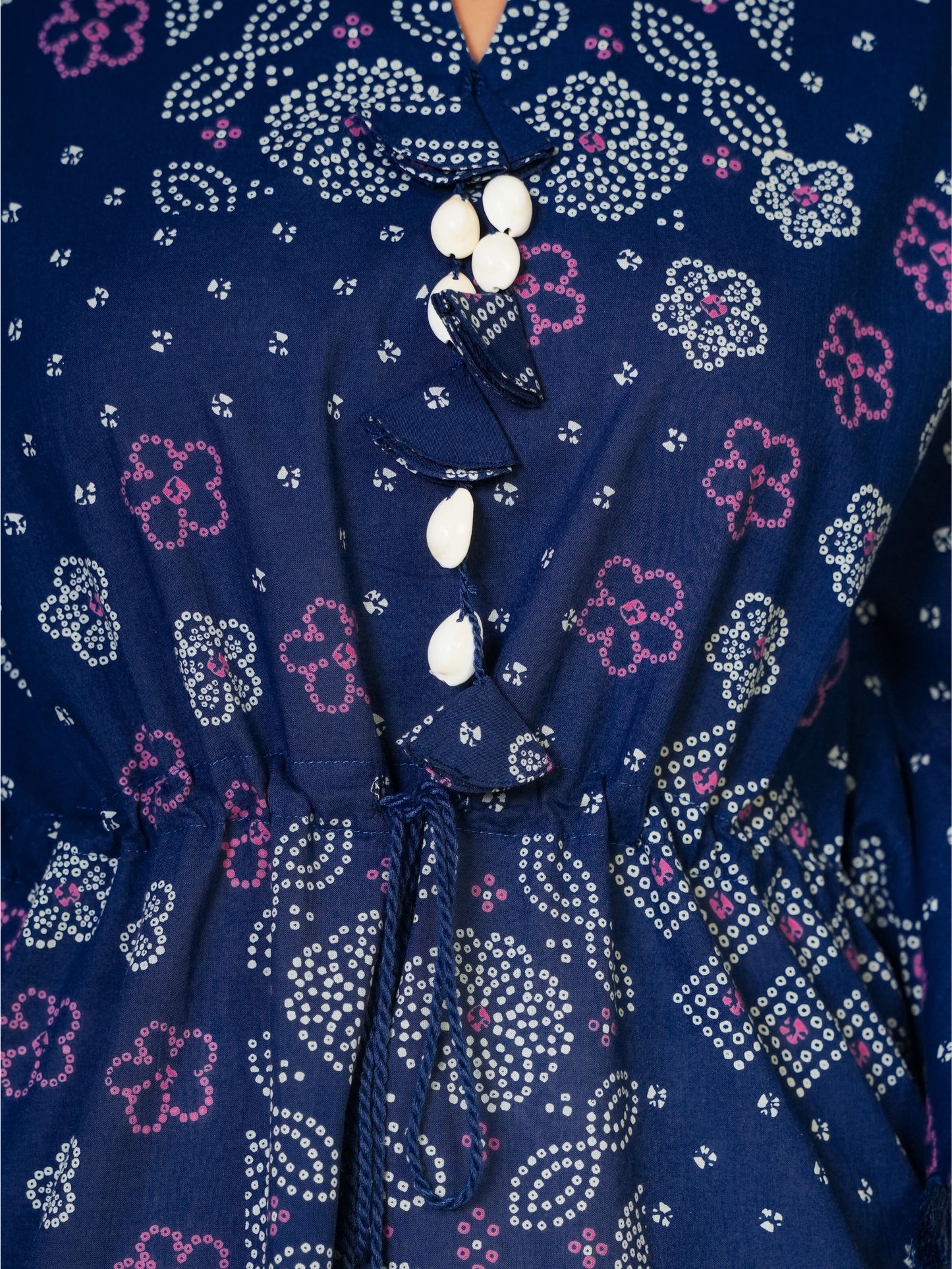 Soft Cotton Bandhani Kaftan Blue Kurta