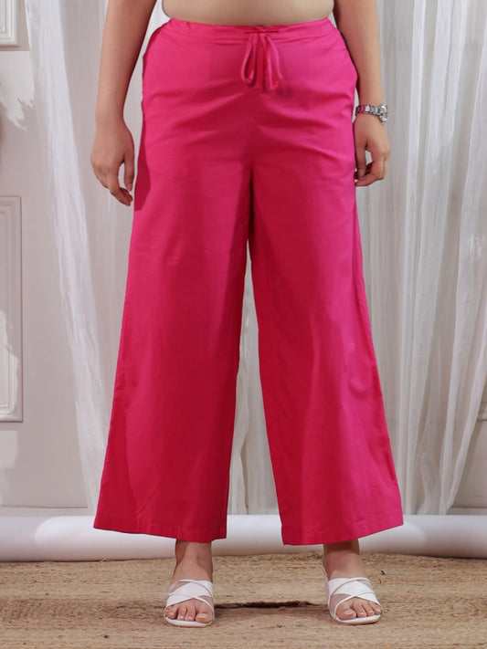 Soft Cotton Solid Pink Straight Trousers