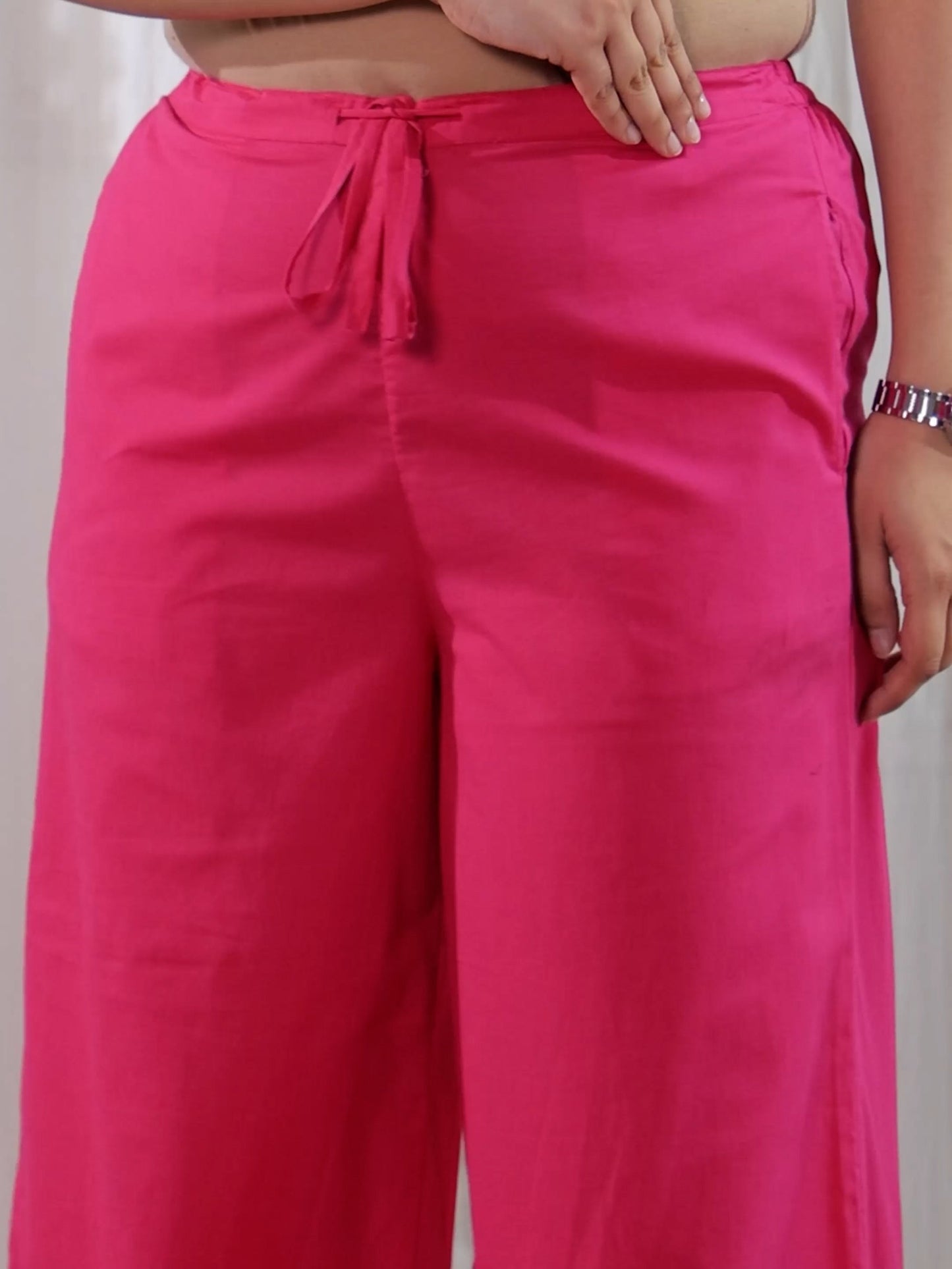 Soft Cotton Solid Pink Straight Trousers