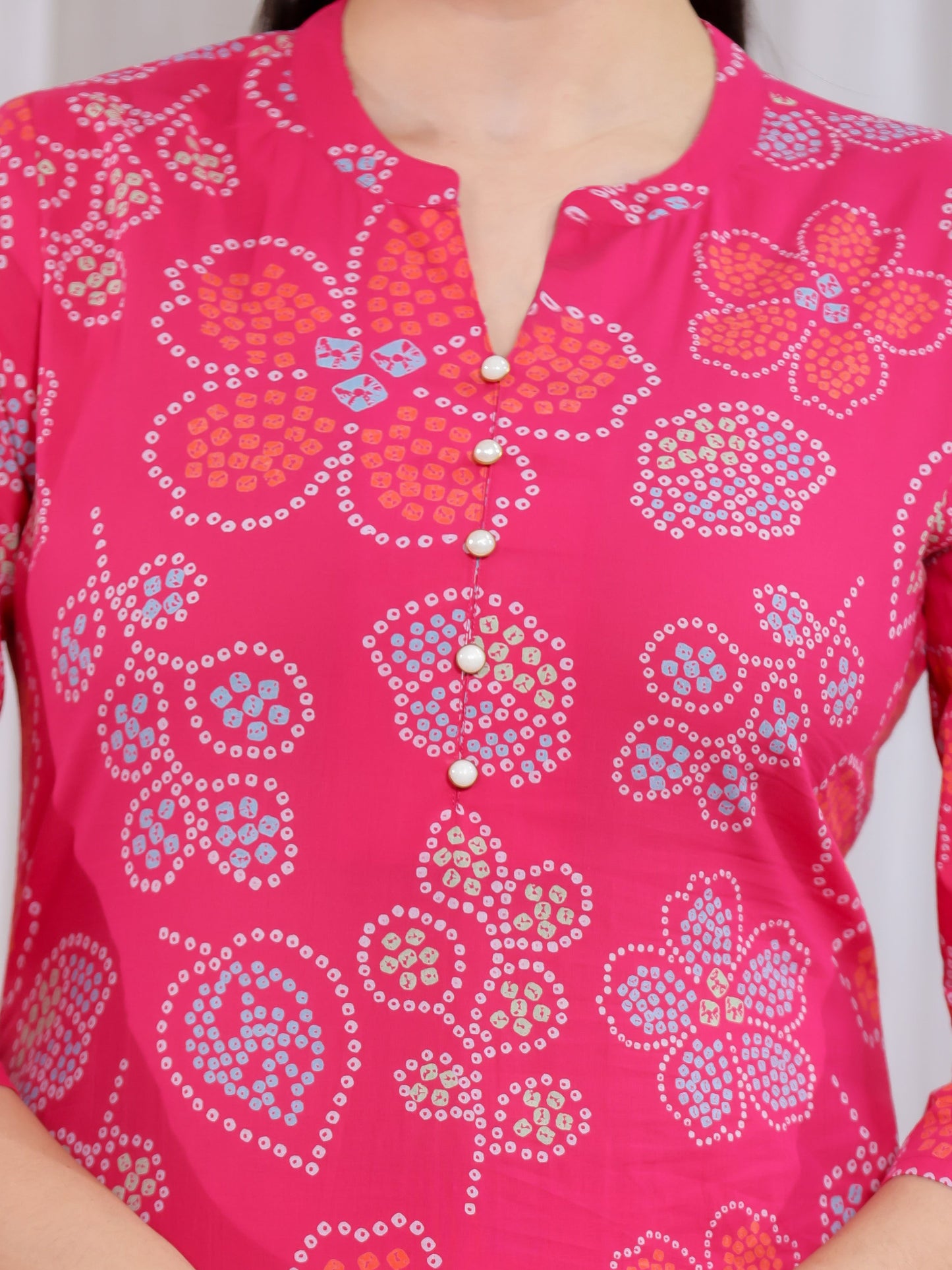 Soft Cotton Bandhani Straight Pink Kurta