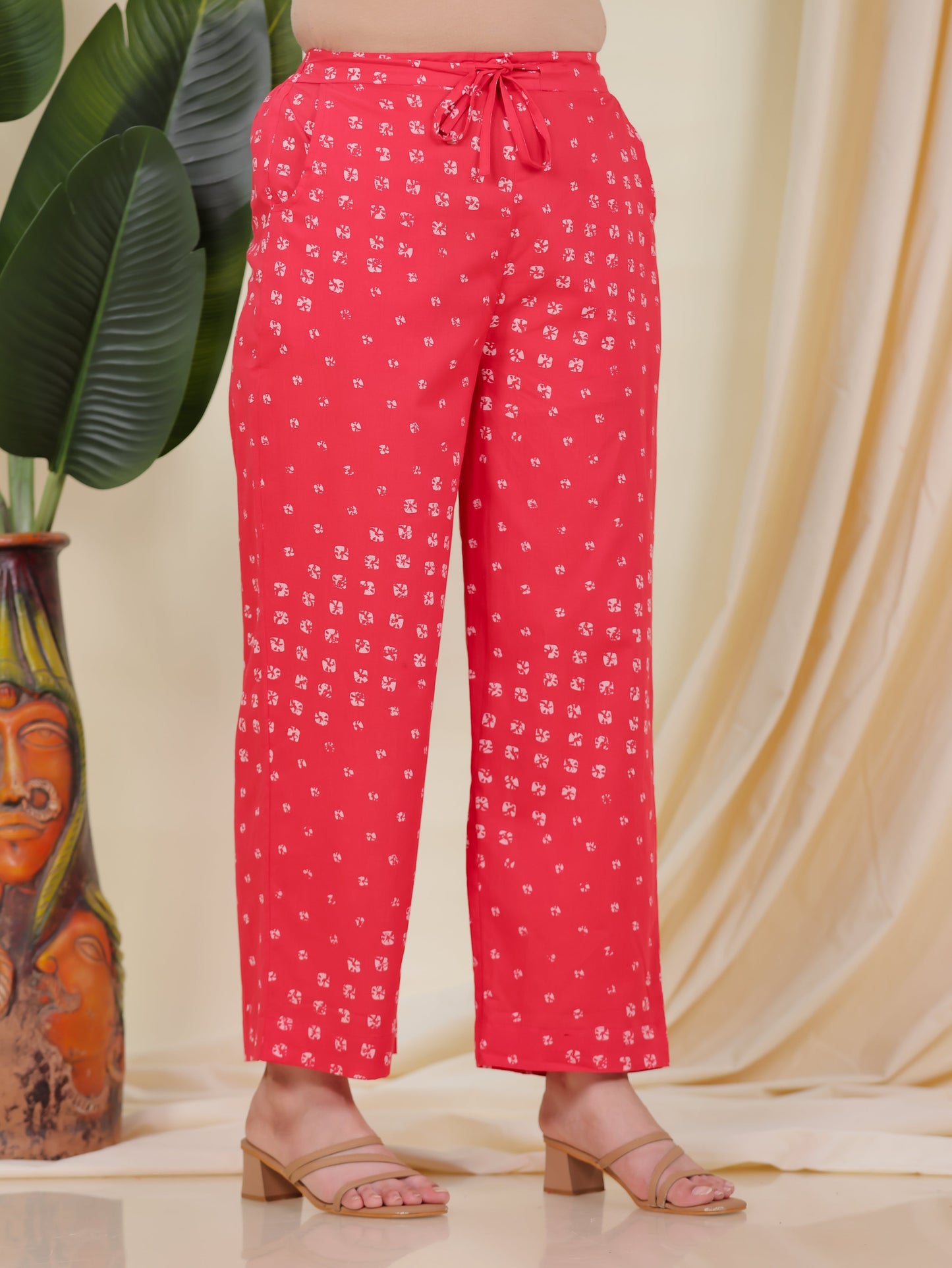 Soft Cotton Bandhani Red Straight Trousers