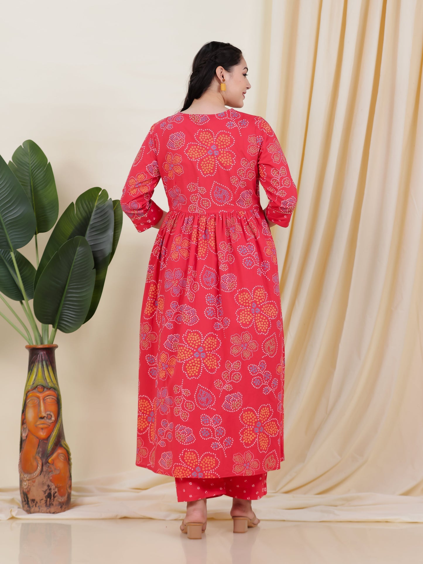 Soft Cotton Bandhani Gathered Red Kurta