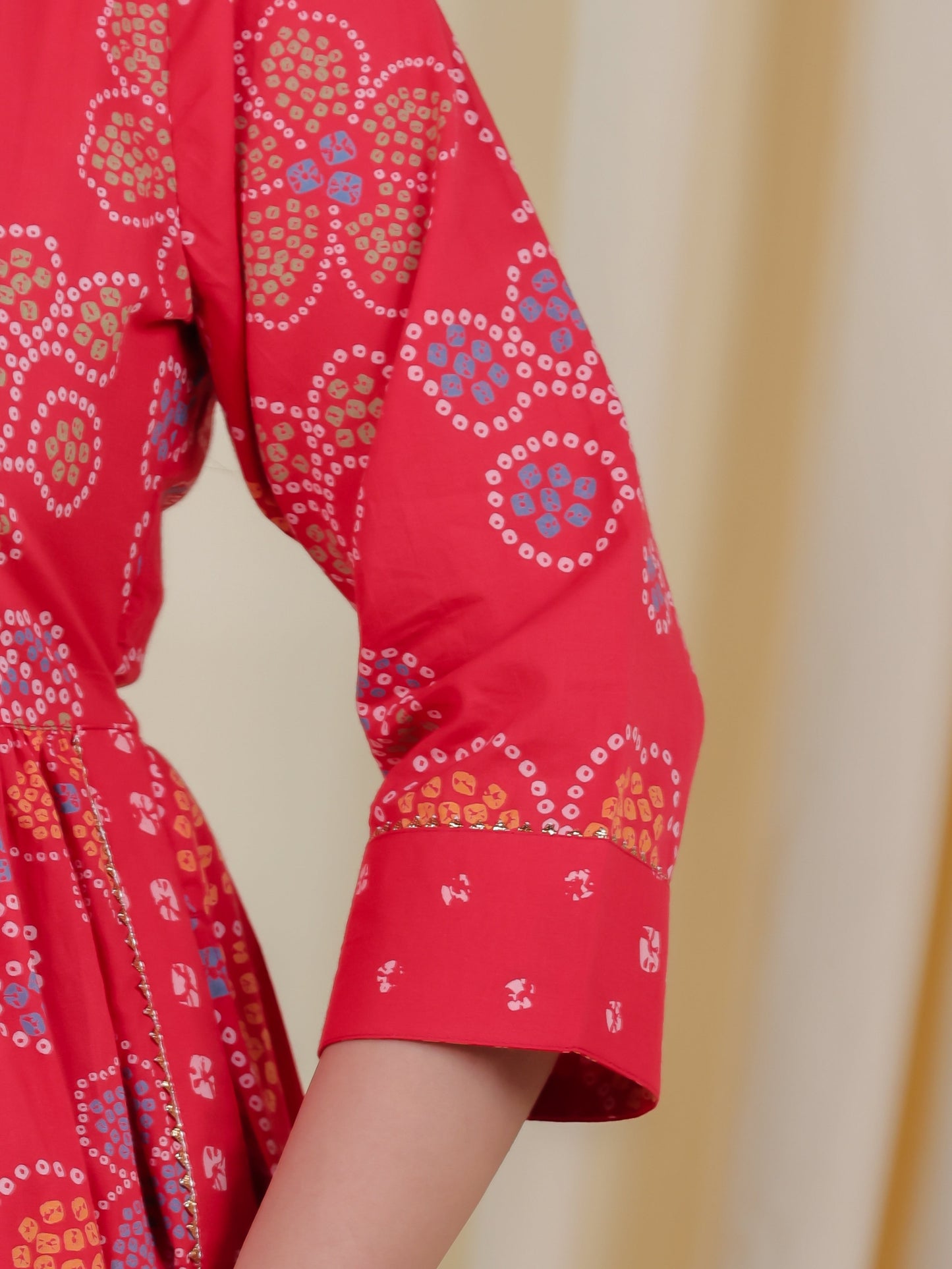 Soft Cotton Bandhani Gathered Red Kurta