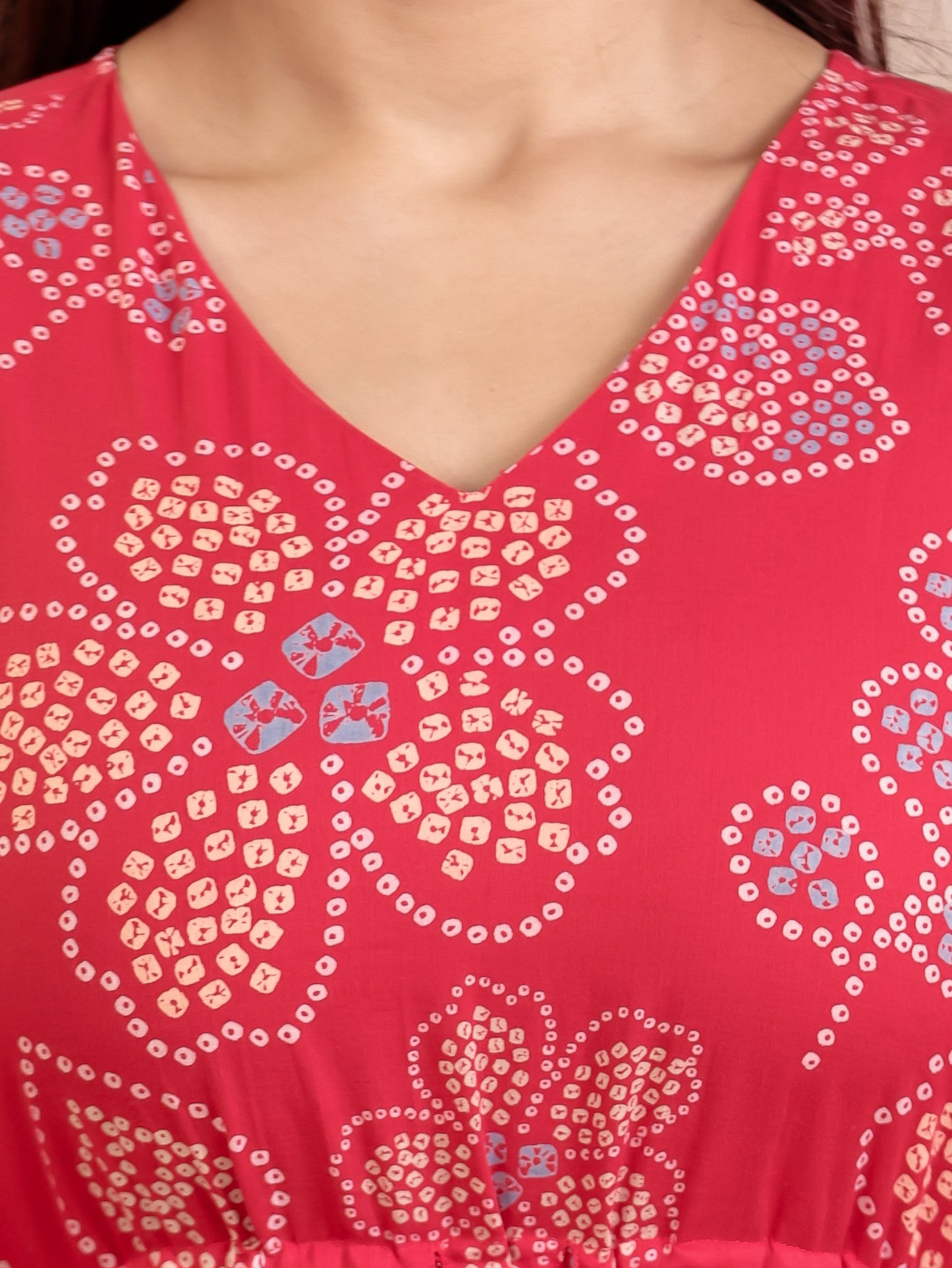 Soft Cotton Bandhani A-line Red Dress