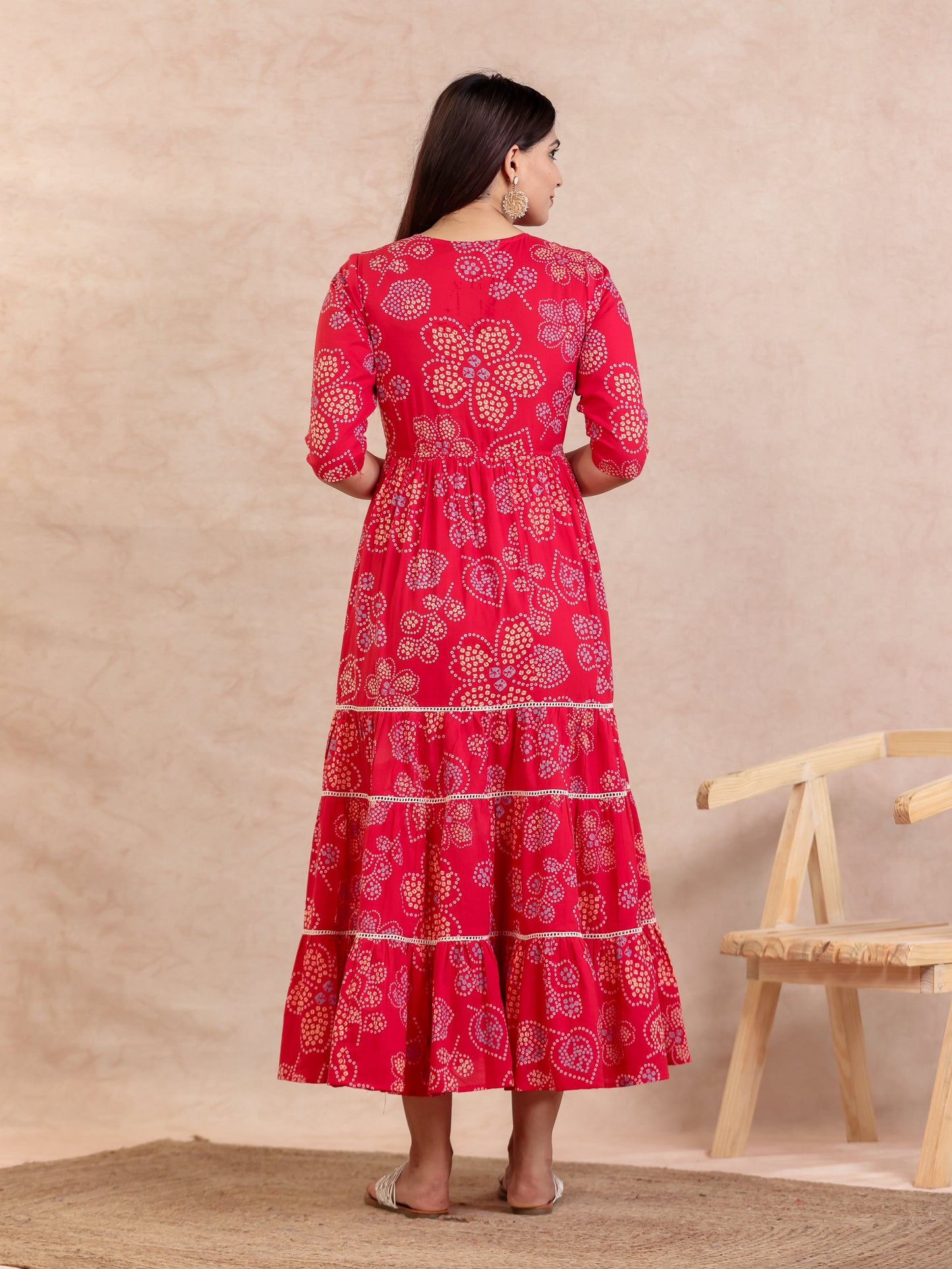 Soft Cotton Bandhani A-line Red Dress