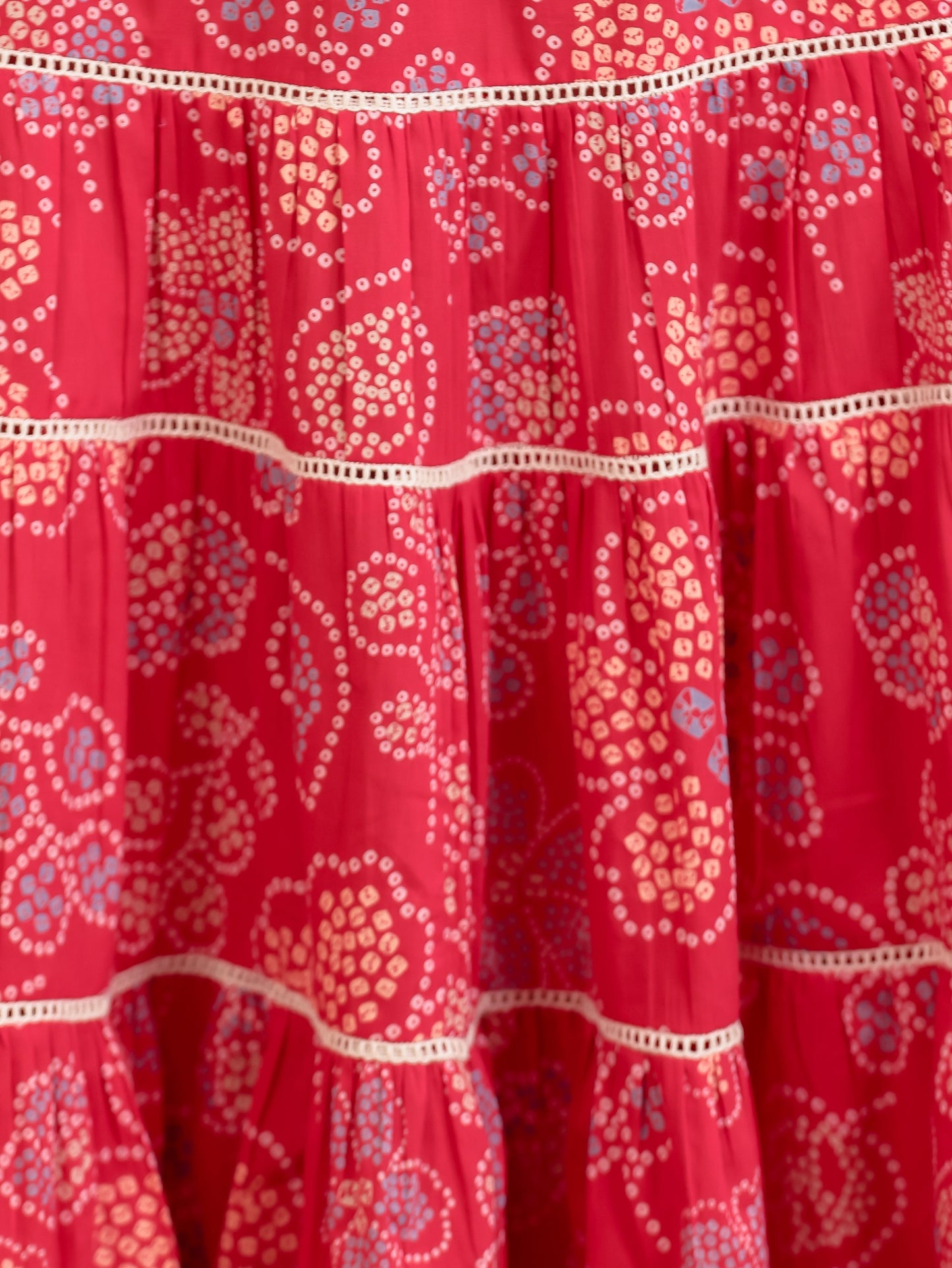 Soft Cotton Bandhani A-line Red Dress