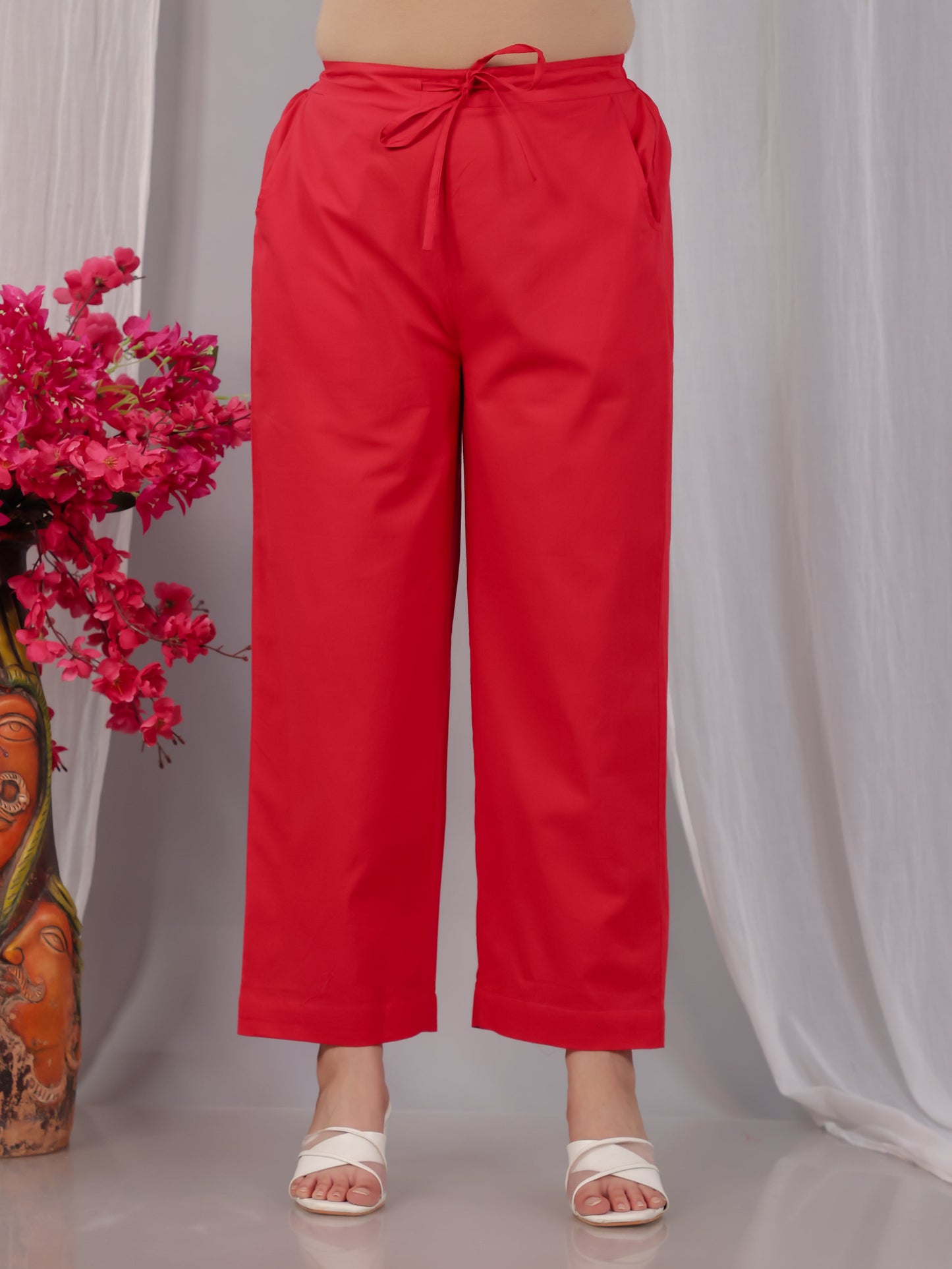 Soft Cotton Solid Rust Straight Trousers