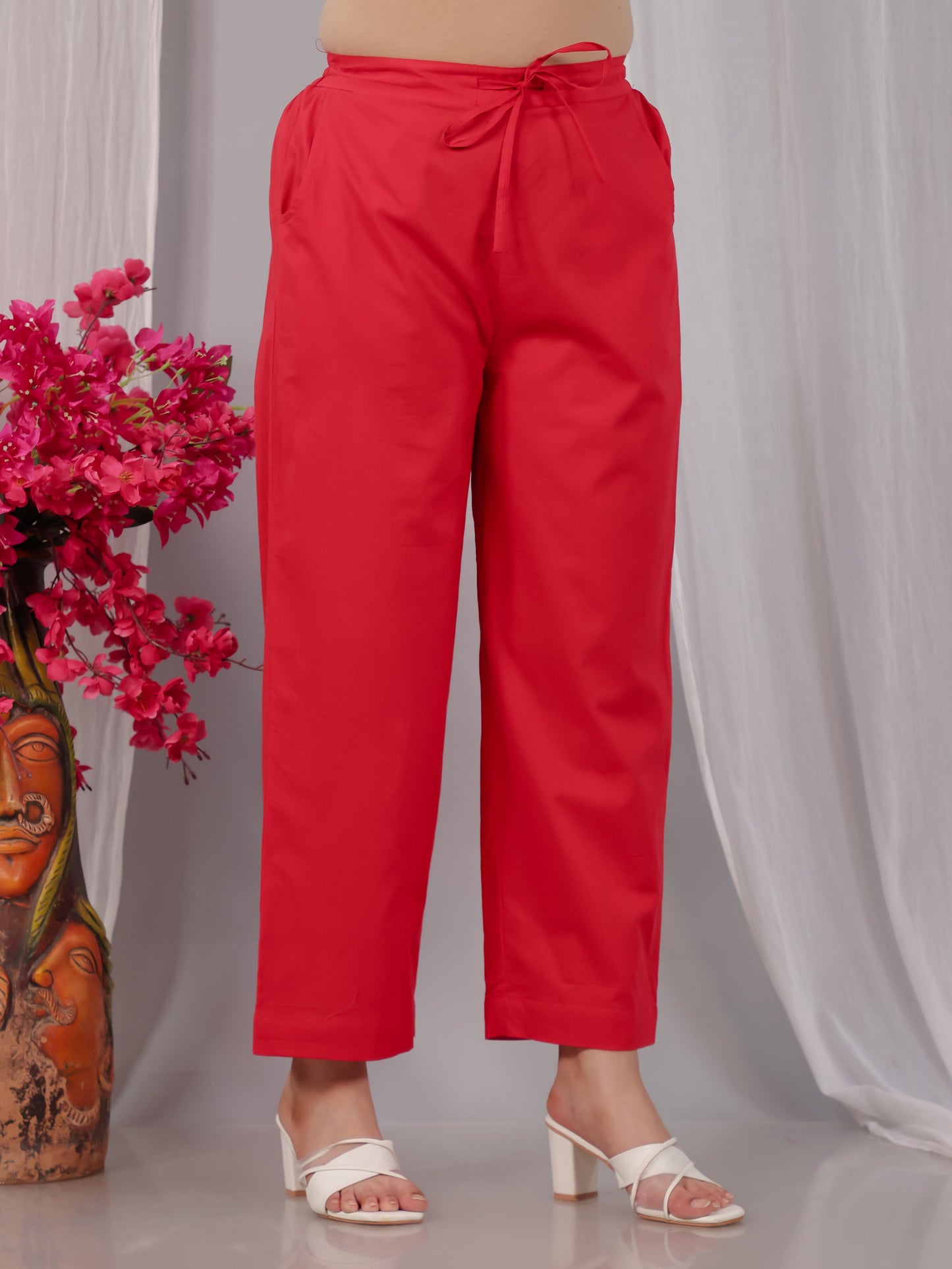 Soft Cotton Solid Rust Straight Trousers