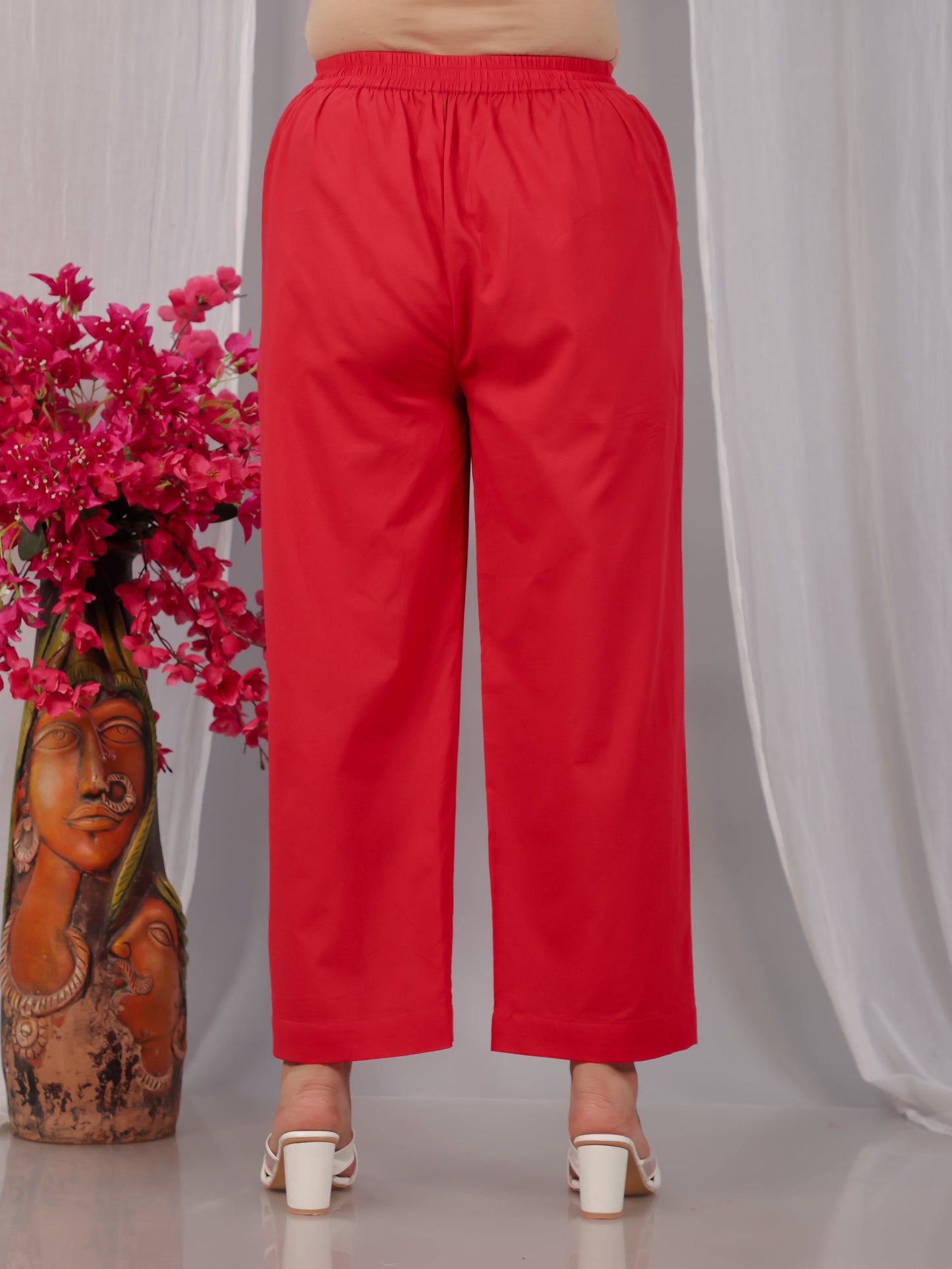 Soft Cotton Solid Rust Straight Trousers
