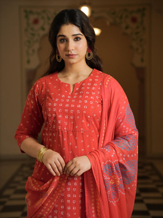 Cotton Voile Bandhani Rust Dupatta