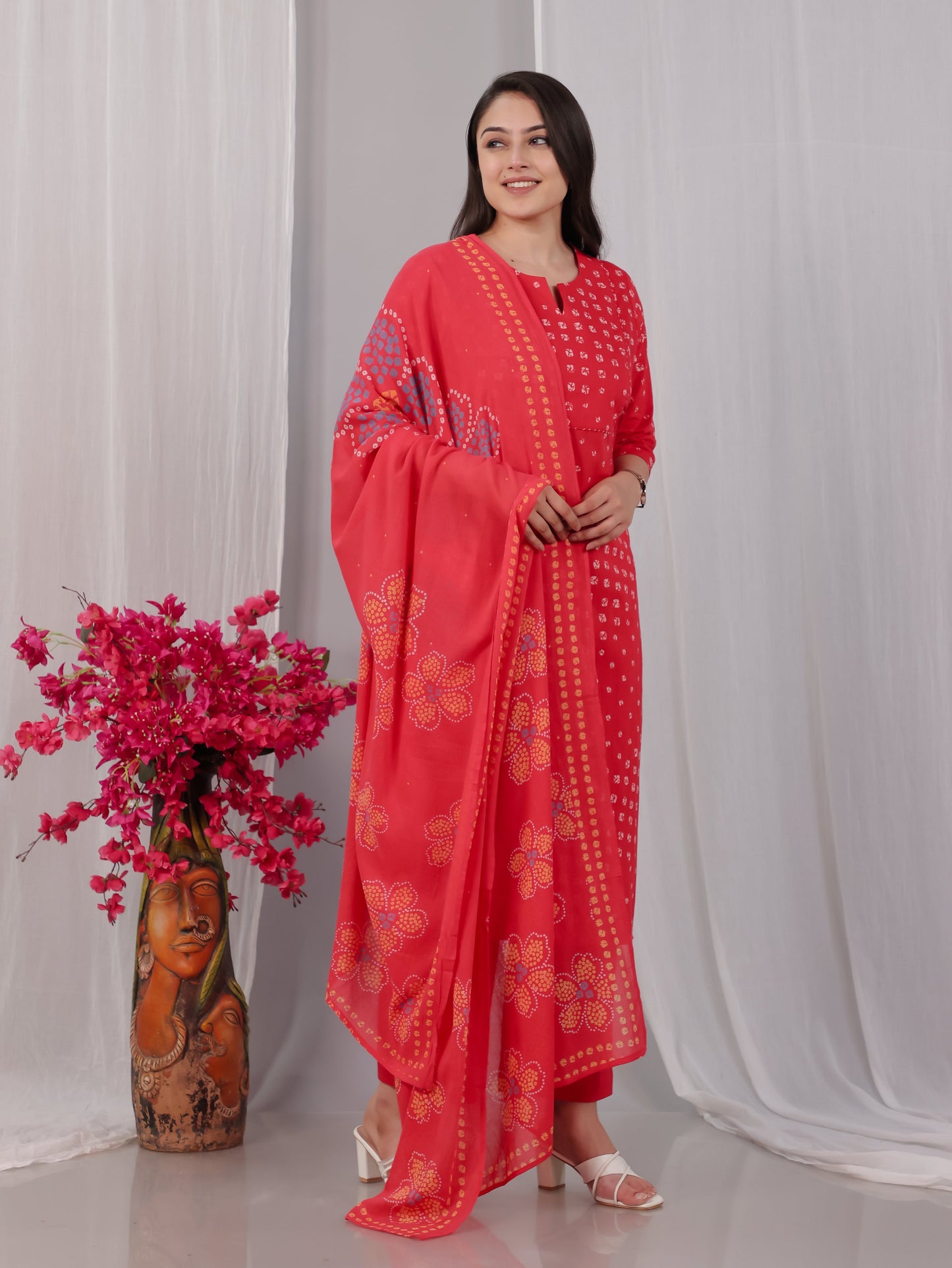 Cotton Voile Bandhani Rust Dupatta