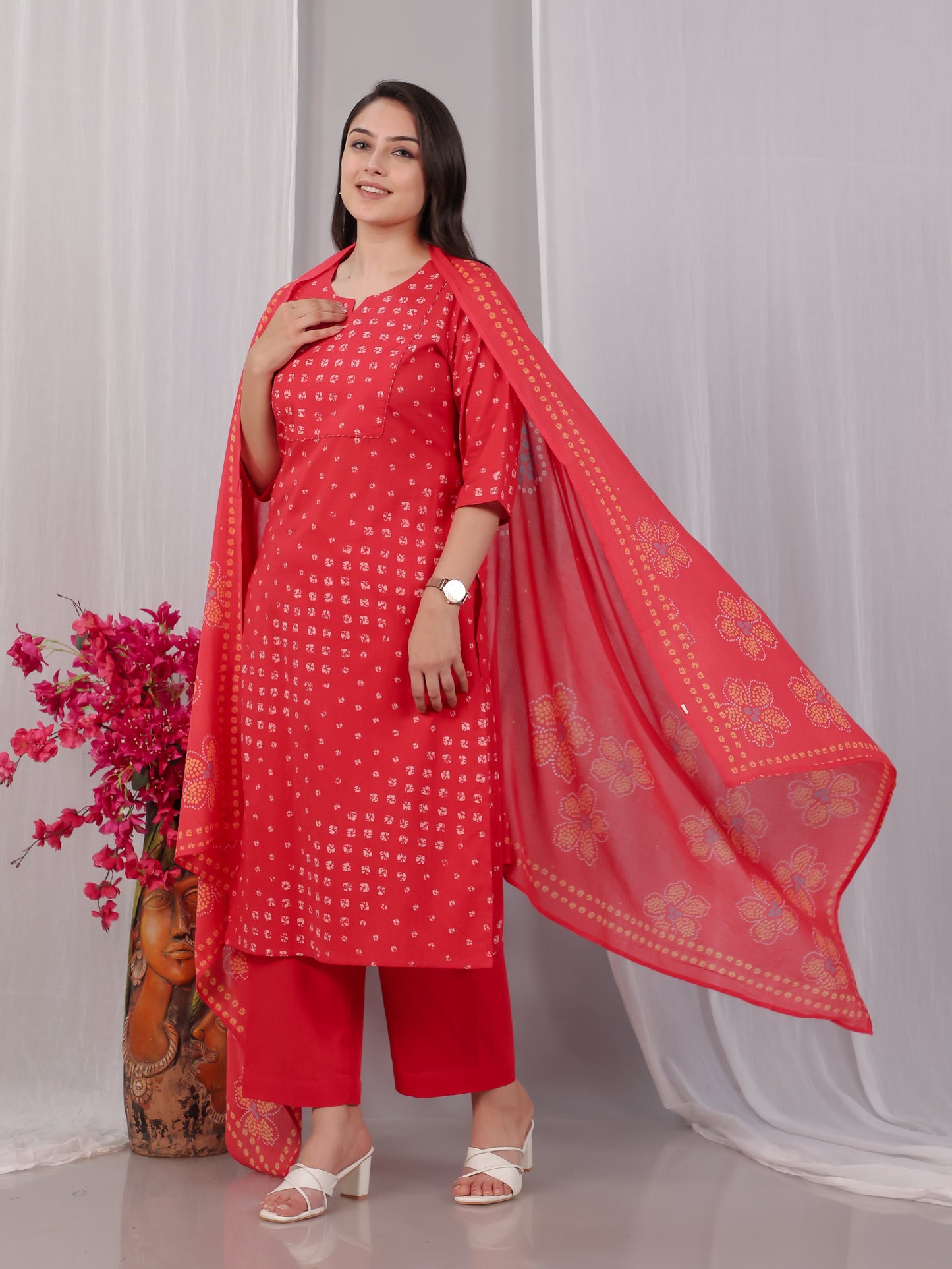 Cotton Voile Bandhani Rust Dupatta