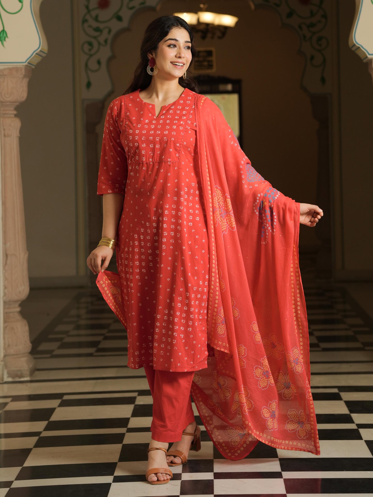 Cotton Voile Bandhani Rust Dupatta