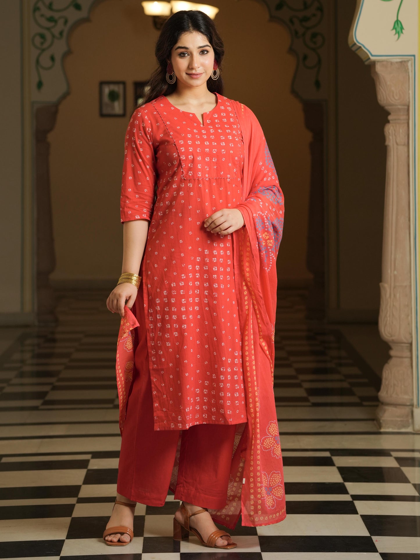 Soft Cotton Bandhani Rust Kurta