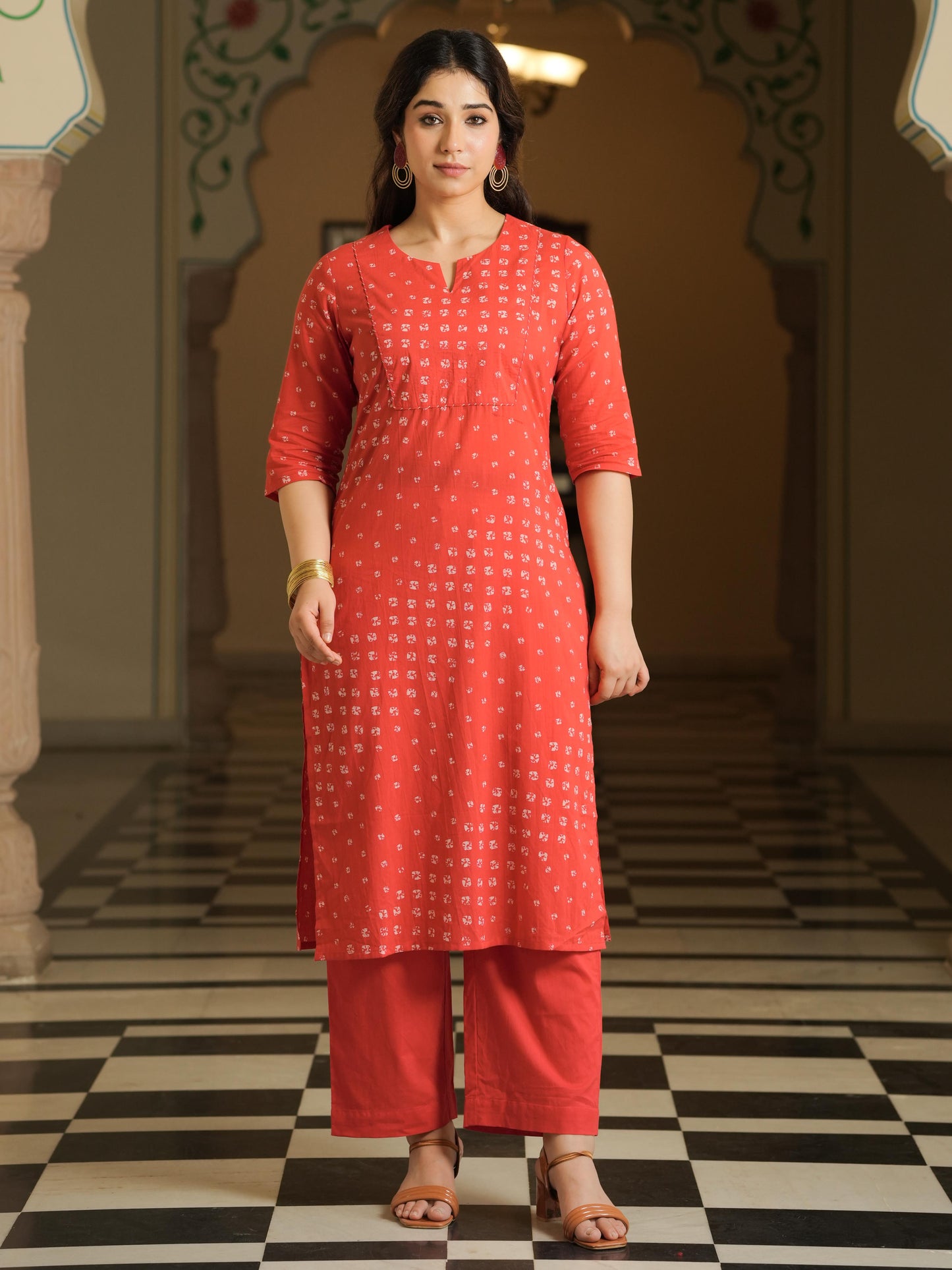 Soft Cotton Bandhani Rust Kurta