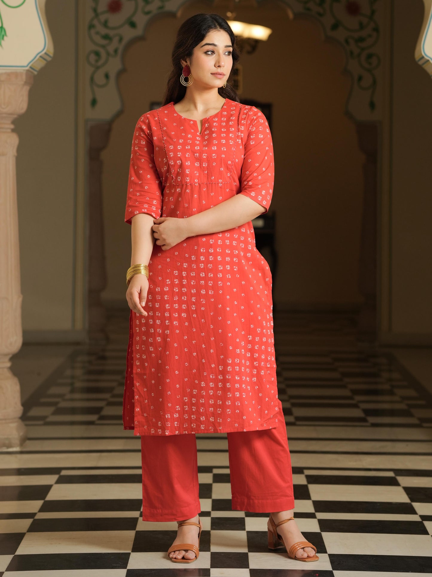 Soft Cotton Bandhani Rust Kurta