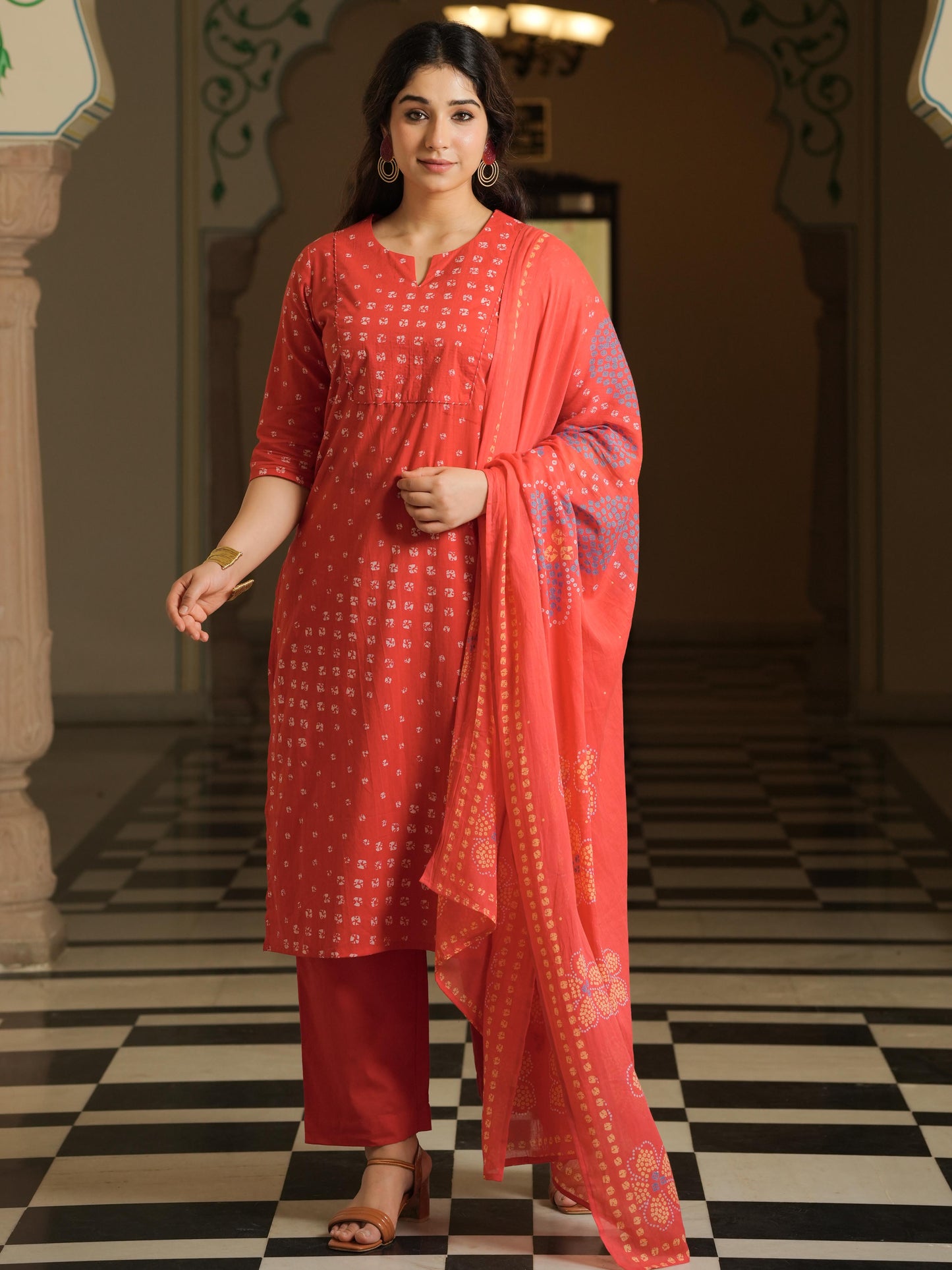 Soft Cotton Bandhani Rust Kurta