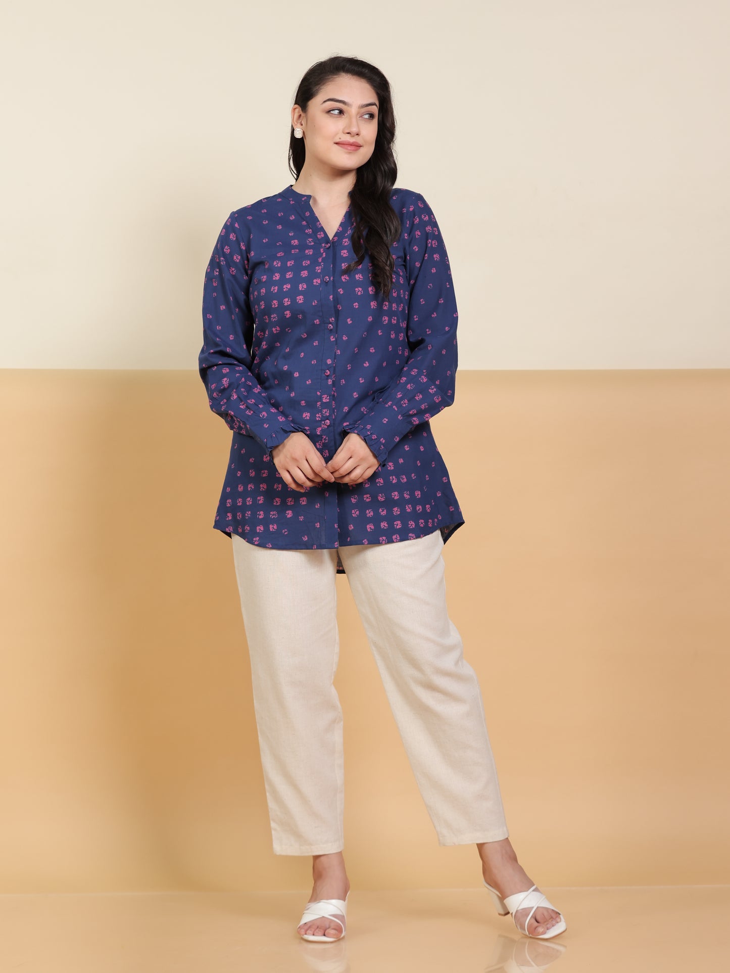 Soft Cotton Bandhani Straight Blue Tunic