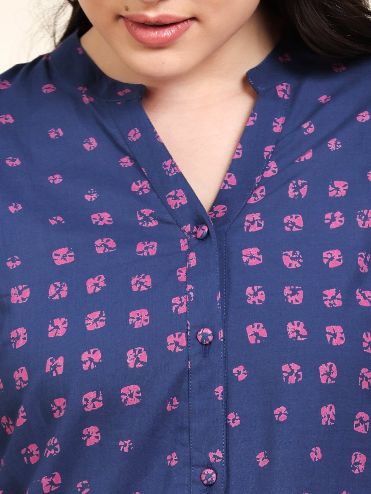 Soft Cotton Bandhani Straight Blue Tunic