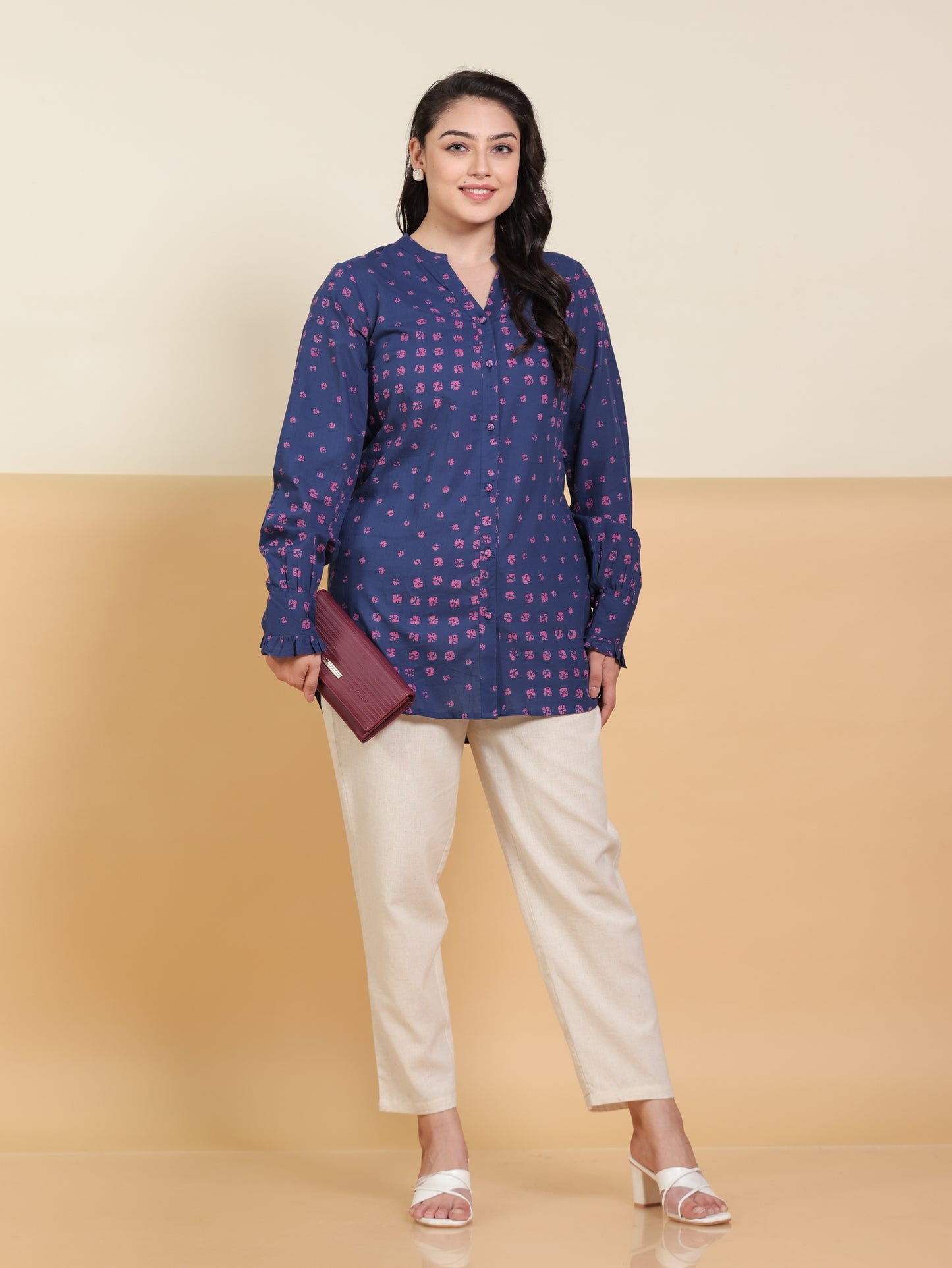 Soft Cotton Bandhani Straight Blue Tunic