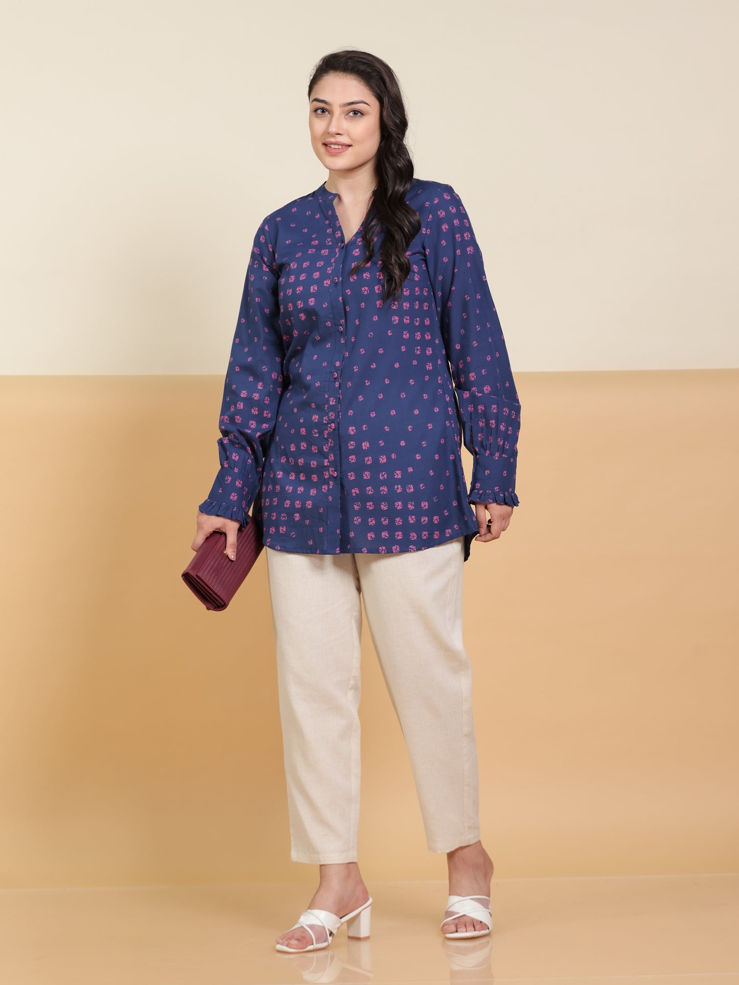 Soft Cotton Bandhani Straight Blue Tunic