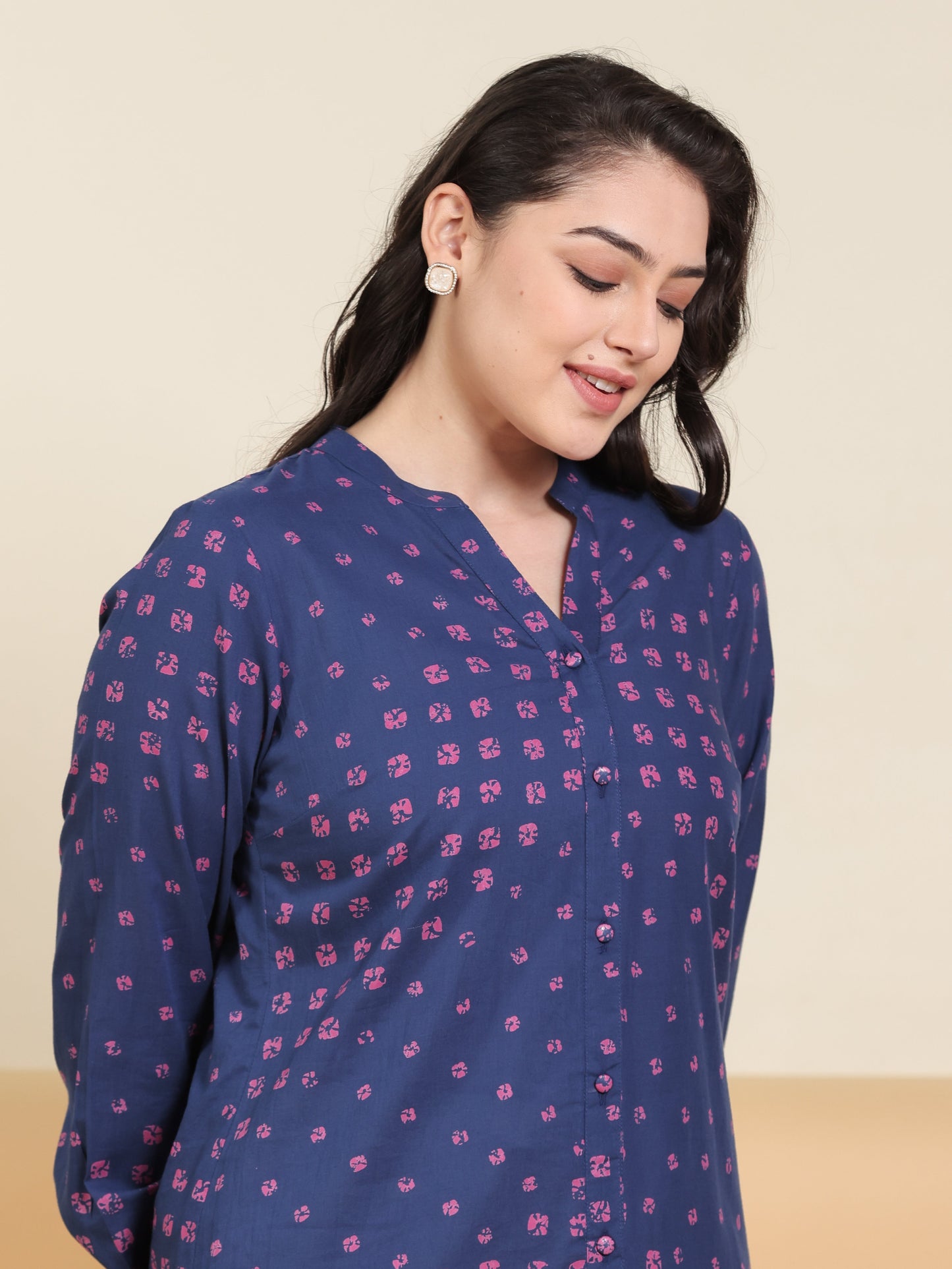 Soft Cotton Bandhani Straight Blue Tunic