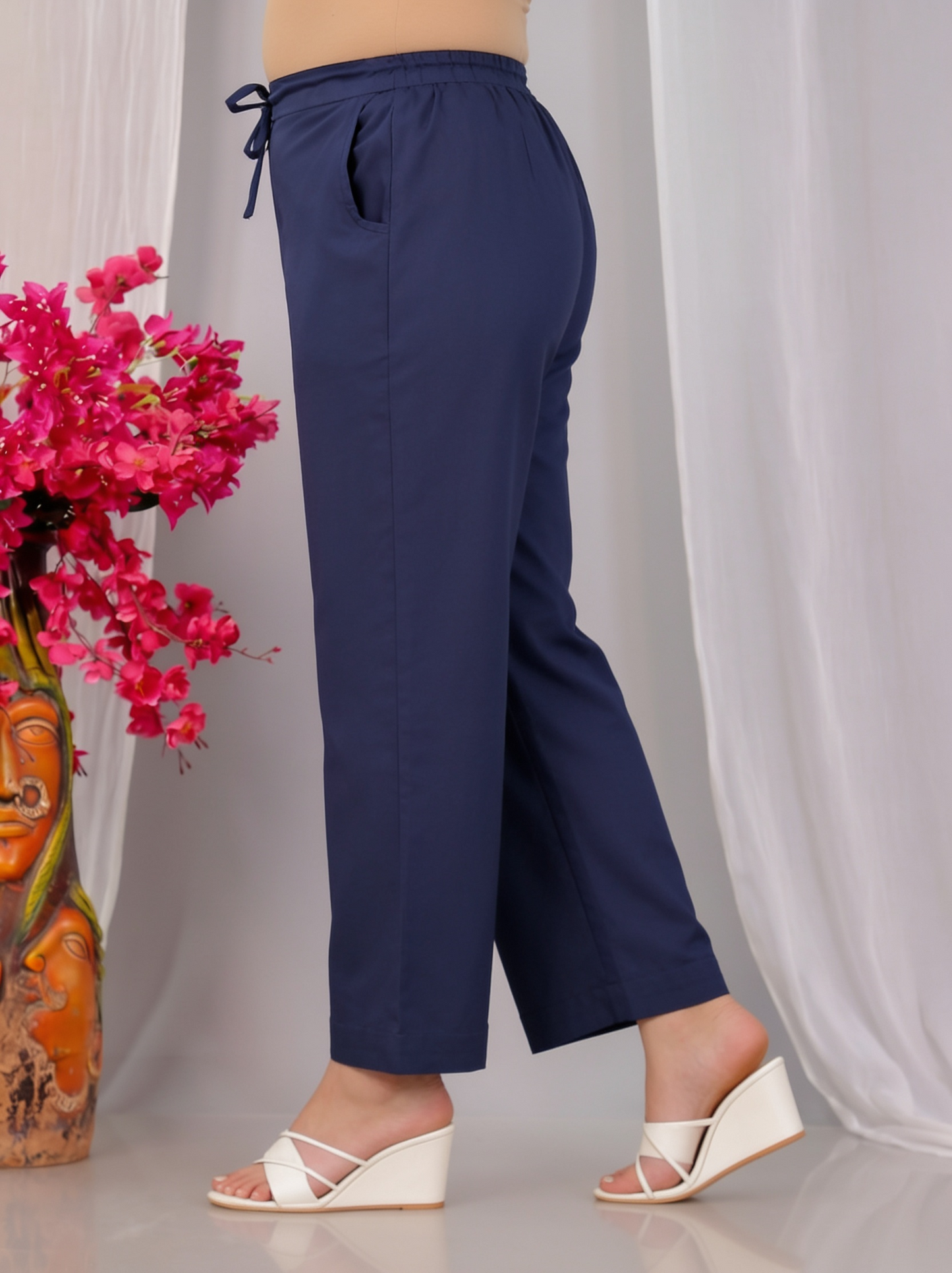 Soft Cotton Placement Print A-line Blue Kurta