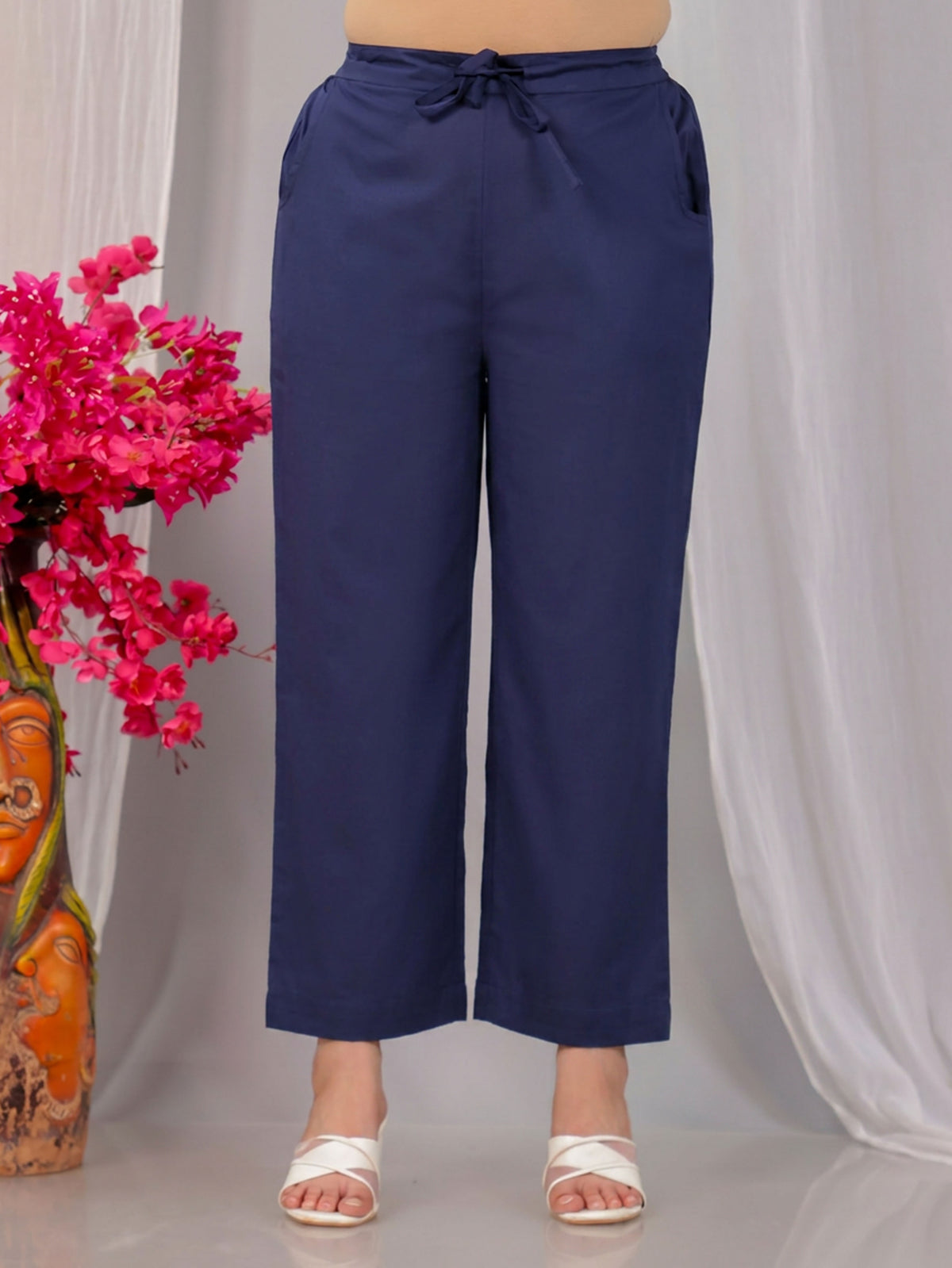 Soft Cotton Placement Print A-line Blue Kurta