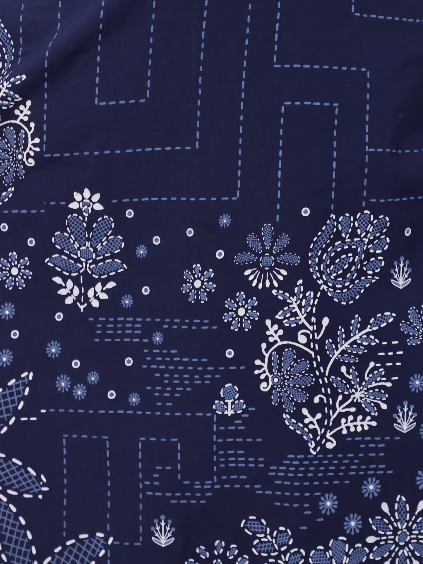 Soft Cotton Placement Print A-line Blue Kurta