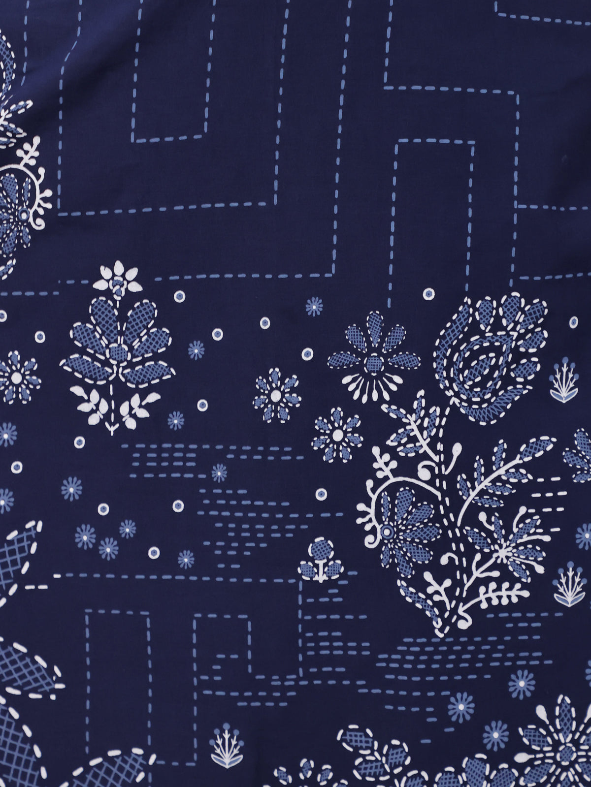 Soft Cotton Placement Print A-line Blue Kurta