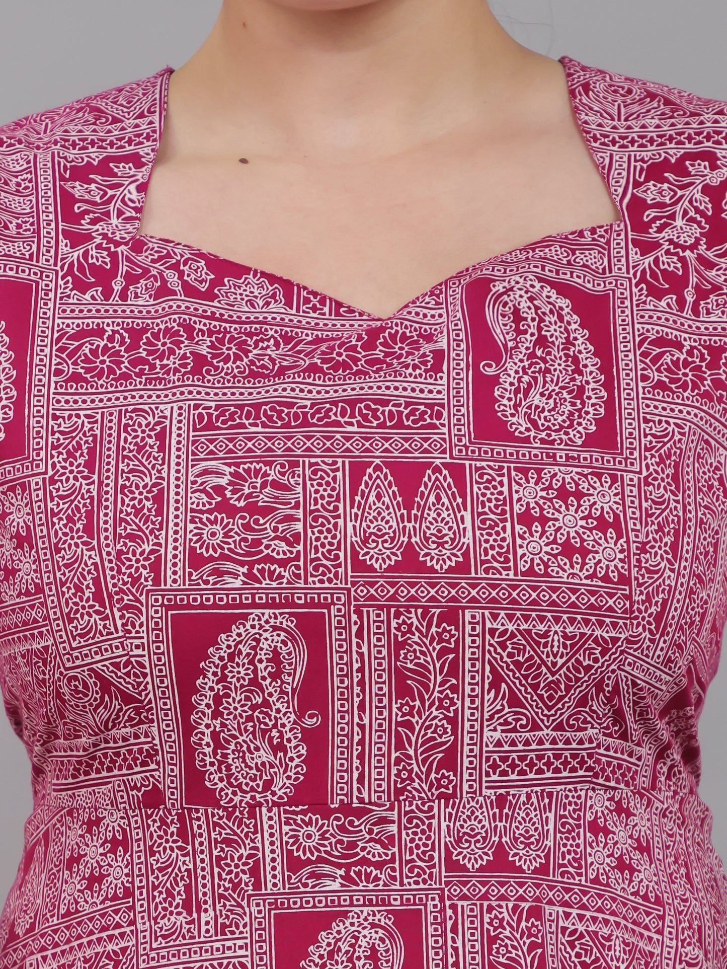 Soft Cotton Patchwork Flared Pink Dress