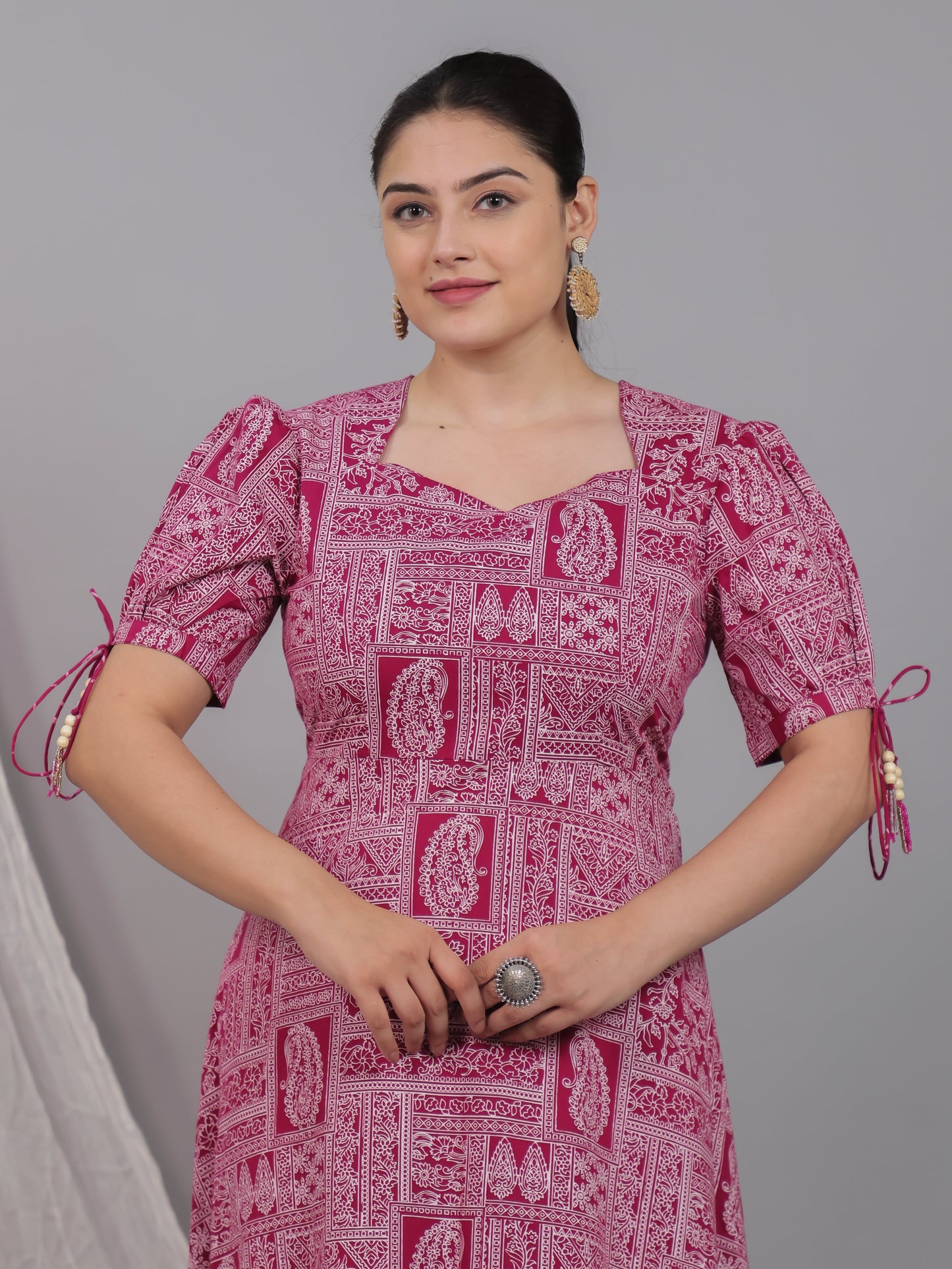 Soft Cotton Patchwork Flared Pink Dress