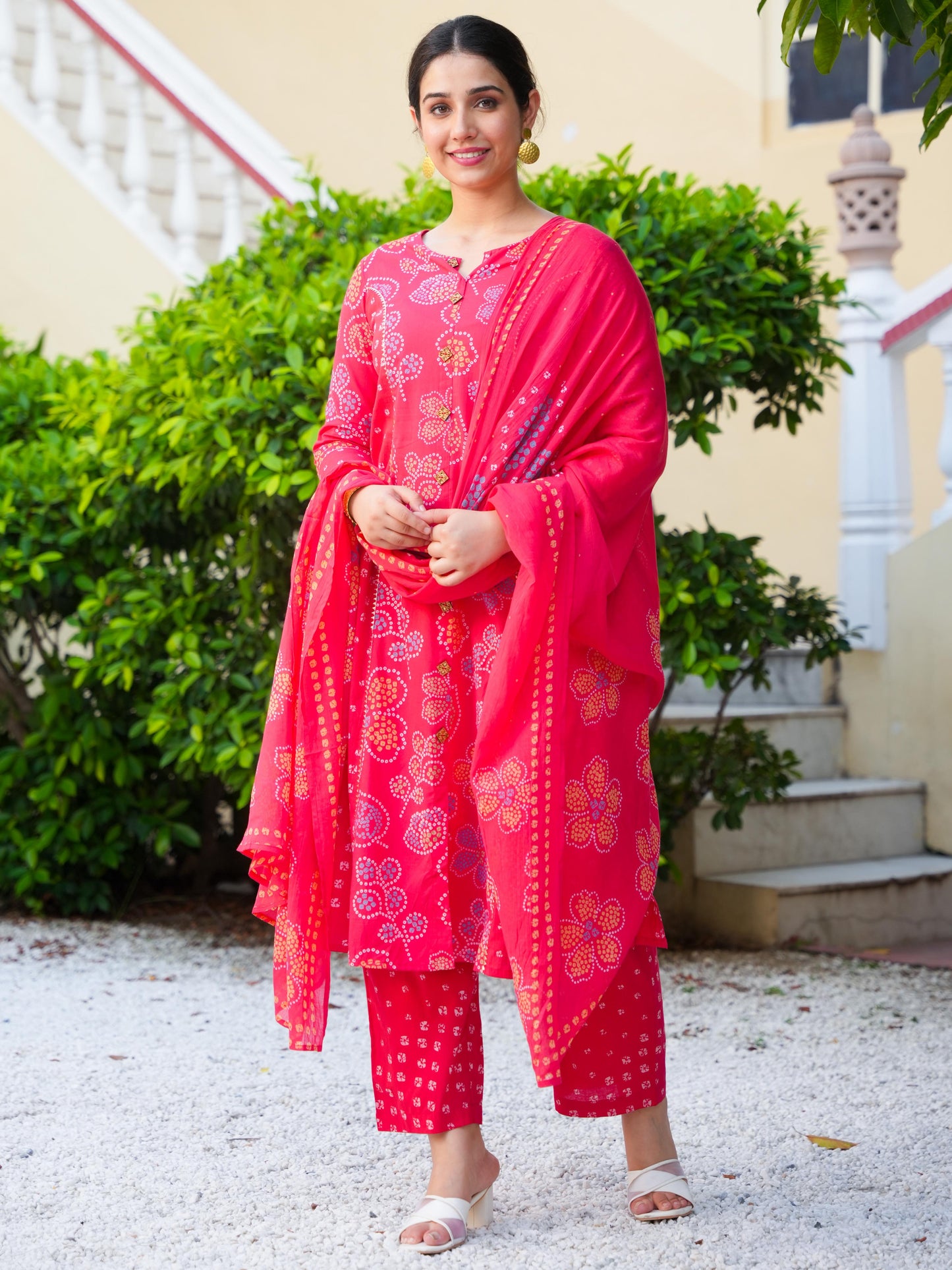 Soft Cotton Bandhani A-line Red Kurta