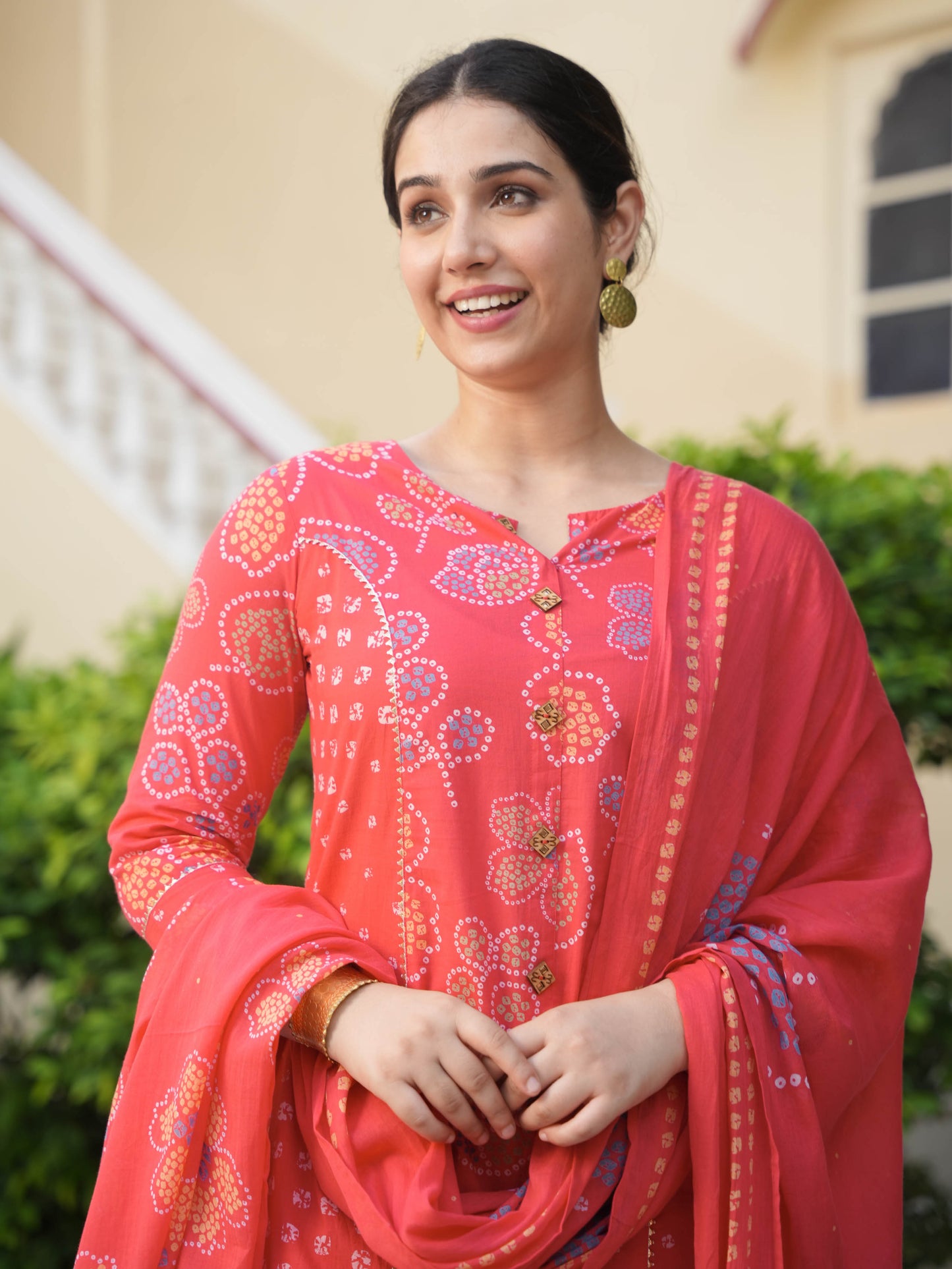 Soft Cotton Bandhani A-line Red Kurta